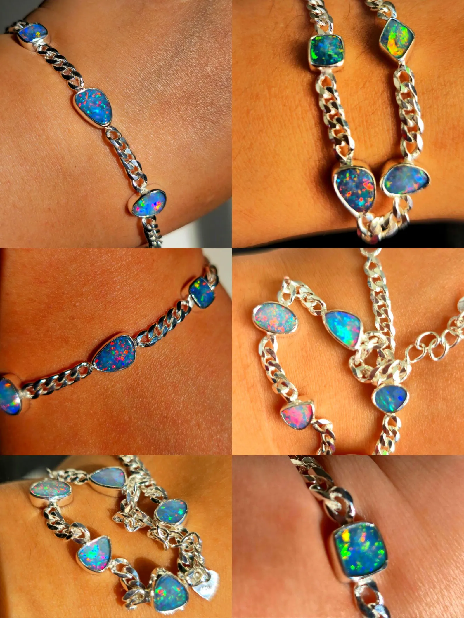 Australian Opal Bracelet 925 sterling silver Curb Chain 5 thumbnail 3