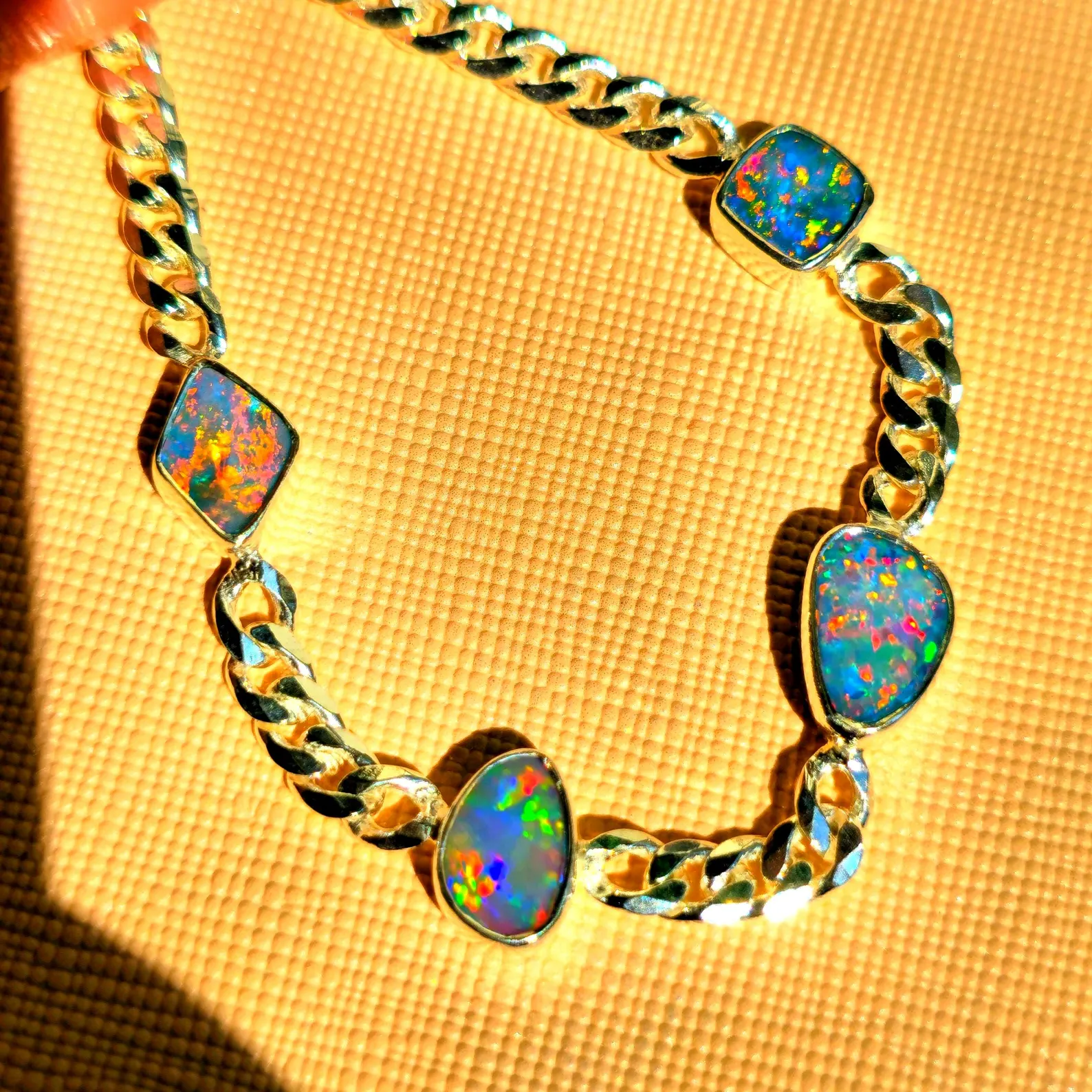 Australian Opal Bracelet 925 sterling silver Curb Chain 5