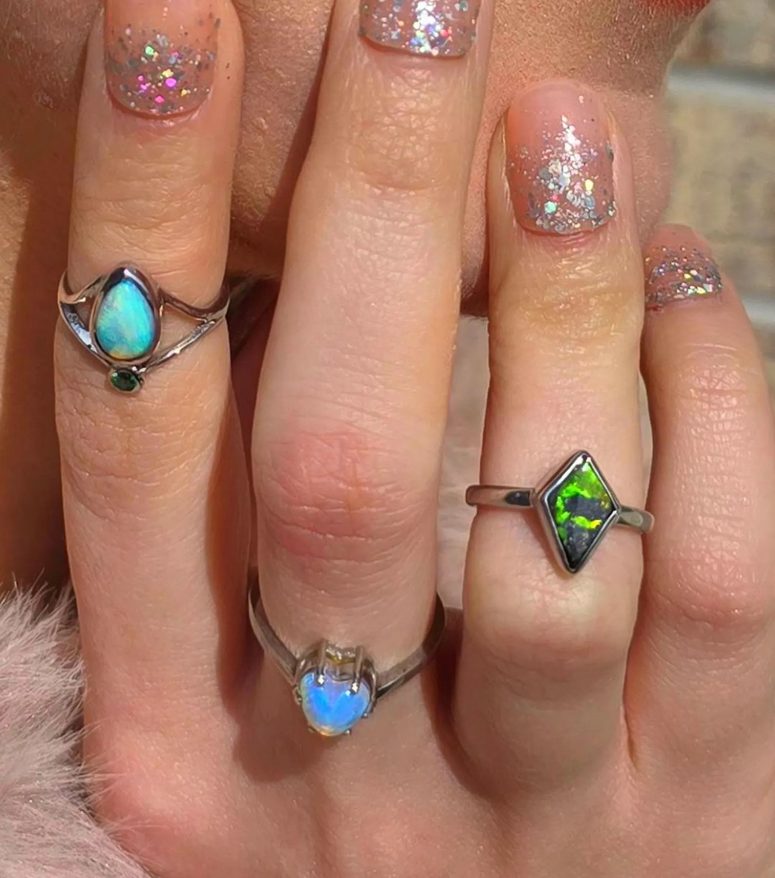 AQUA- Natural Emerald Australian Opal Ring 925 Sterling Silver, PINKY MIDI thumbnail 5