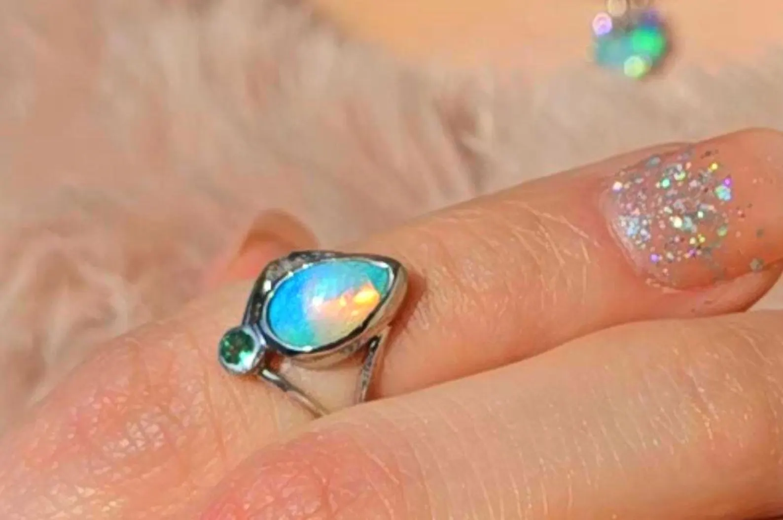 AQUA- Natural Emerald Australian Opal Ring 925 Sterling Silver, PINKY MIDI thumbnail 9