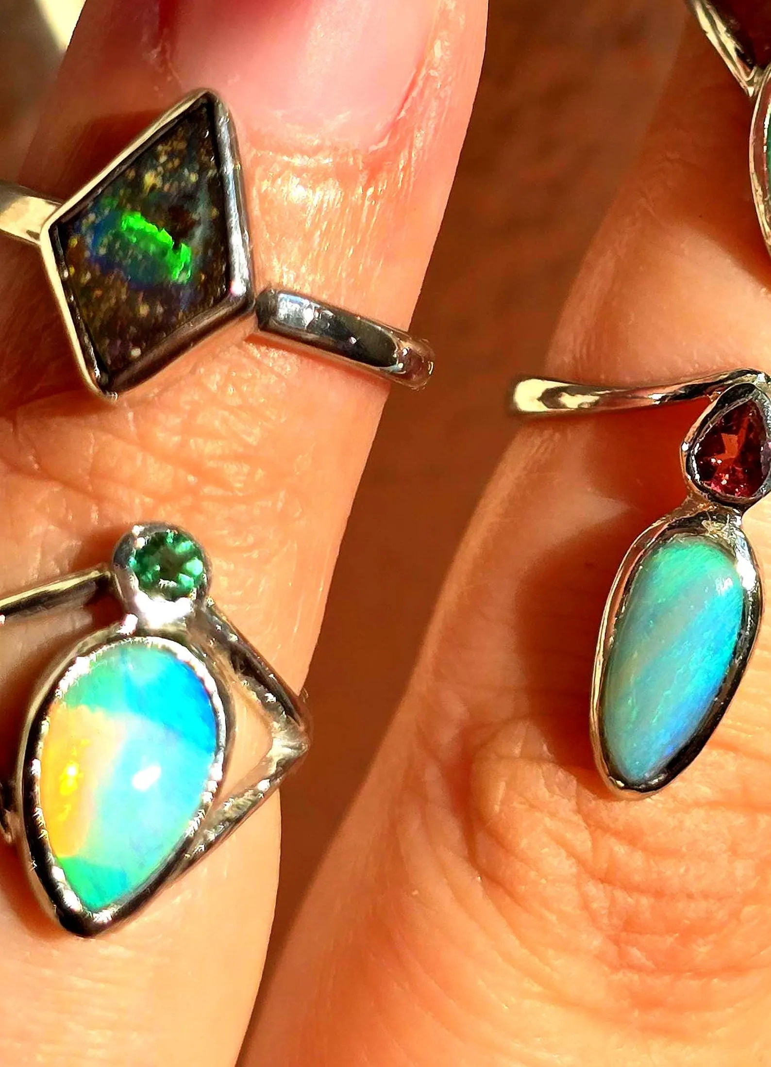 AQUA- Natural Emerald Australian Opal Ring 925 Sterling Silver, PINKY MIDI thumbnail 6