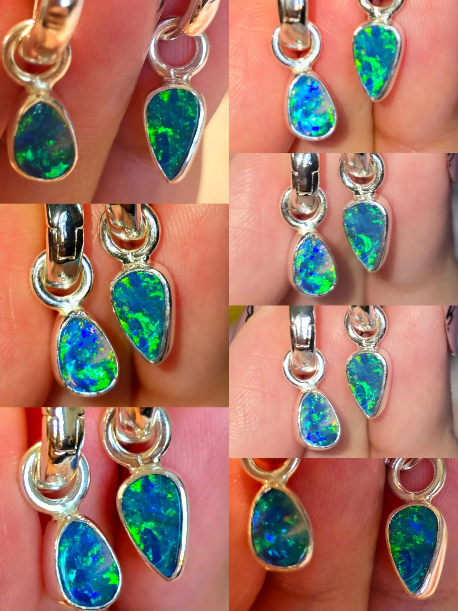 Natural Australian Opal Hoops 925 sterling silver 5 thumbnail 5