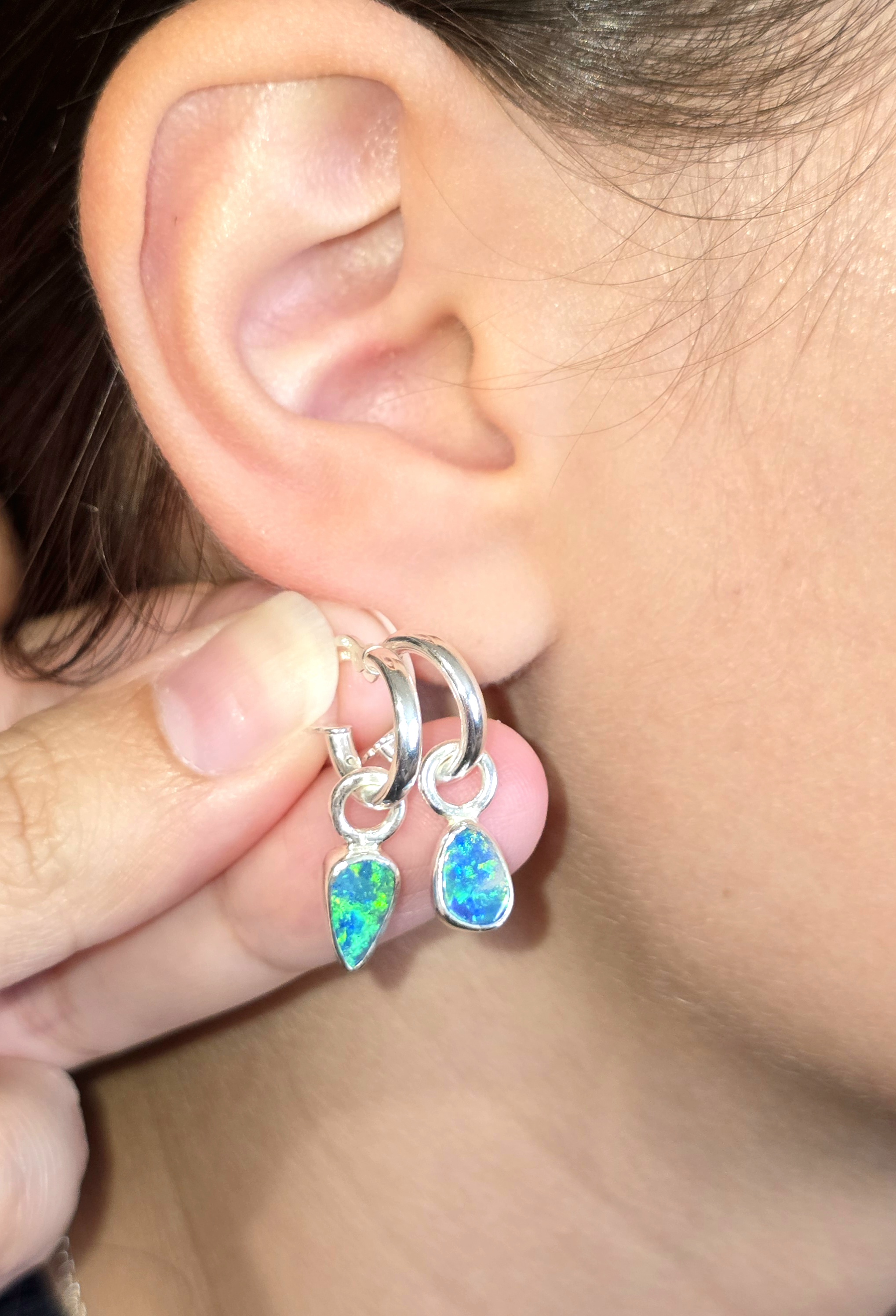 Natural Australian Opal Hoops 925 sterling silver 5 thumbnail 3
