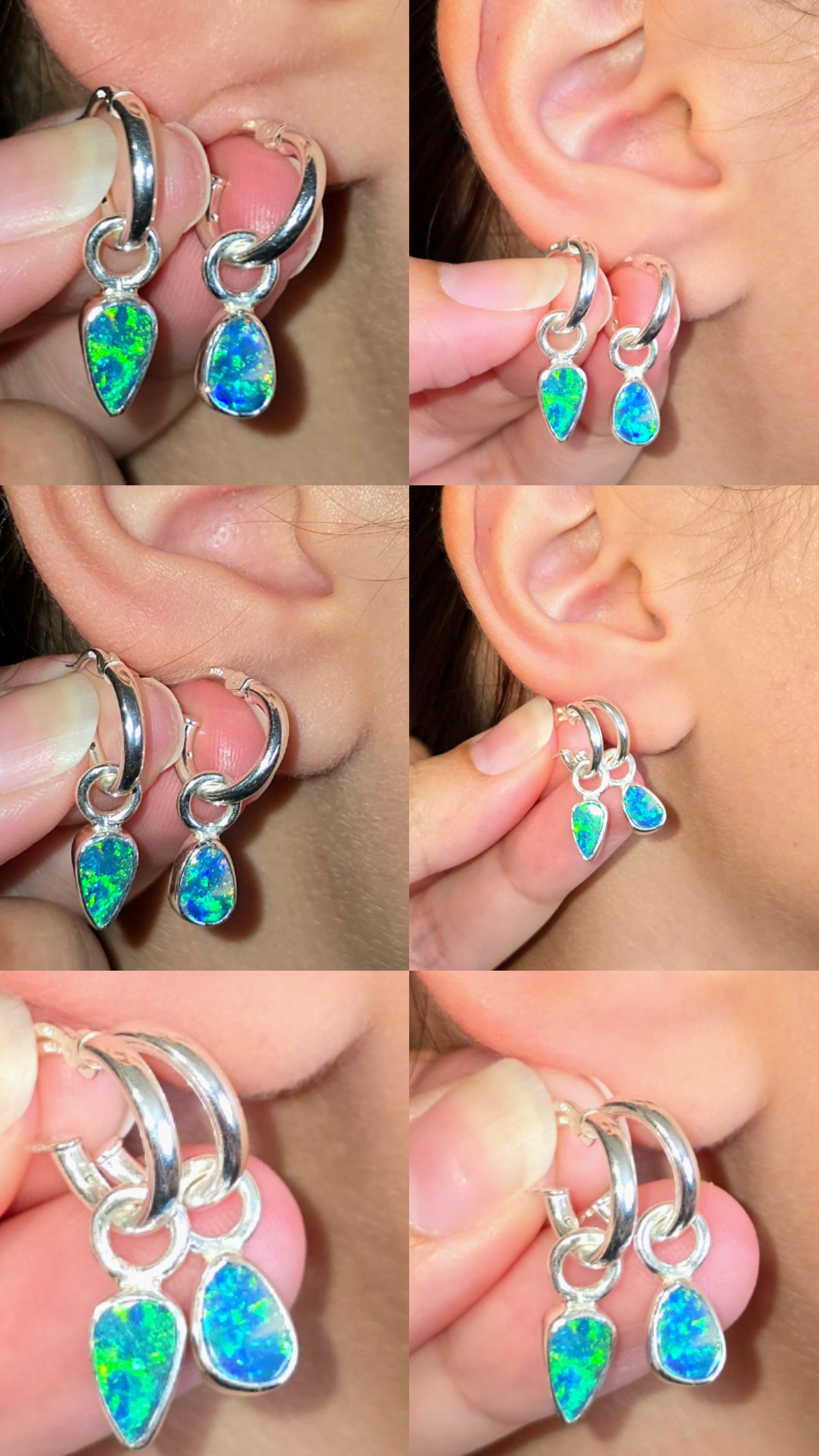 Natural Australian Opal Hoops 925 sterling silver 5 thumbnail 7