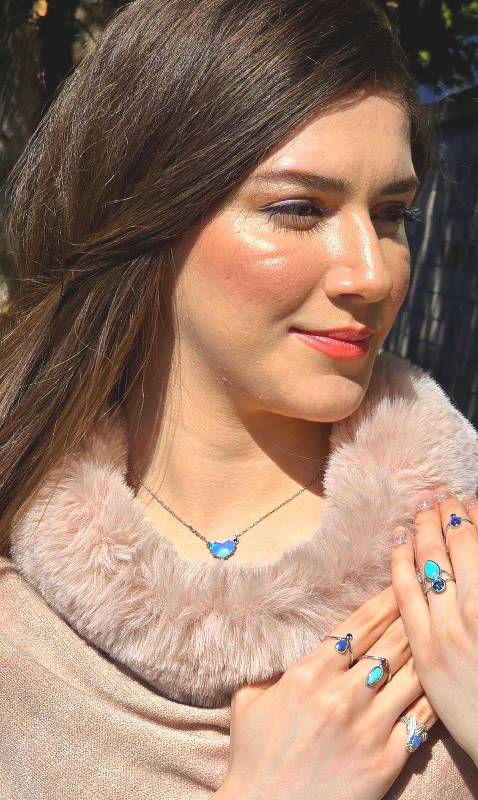 Natural Australian Opal Heart Necklace, Emerald Sapphire 925 Silver Blue Opal Pendant, Genuine Opal Jewelry Birthstone Women Lavender Purple thumbnail 3