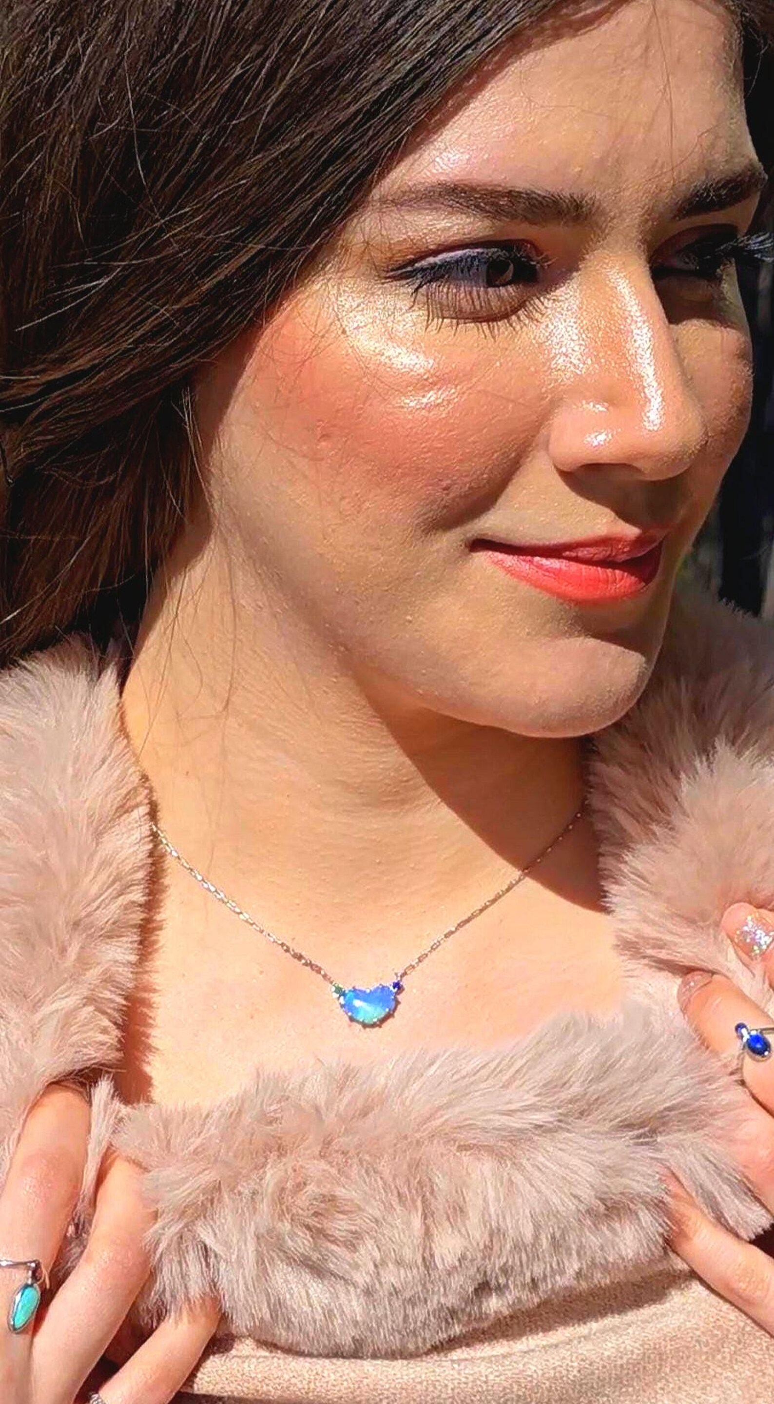 Natural Australian Opal Heart Necklace, Emerald Sapphire 925 Silver Blue Opal Pendant, Genuine Opal Jewelry Birthstone Women Lavender Purple thumbnail 5