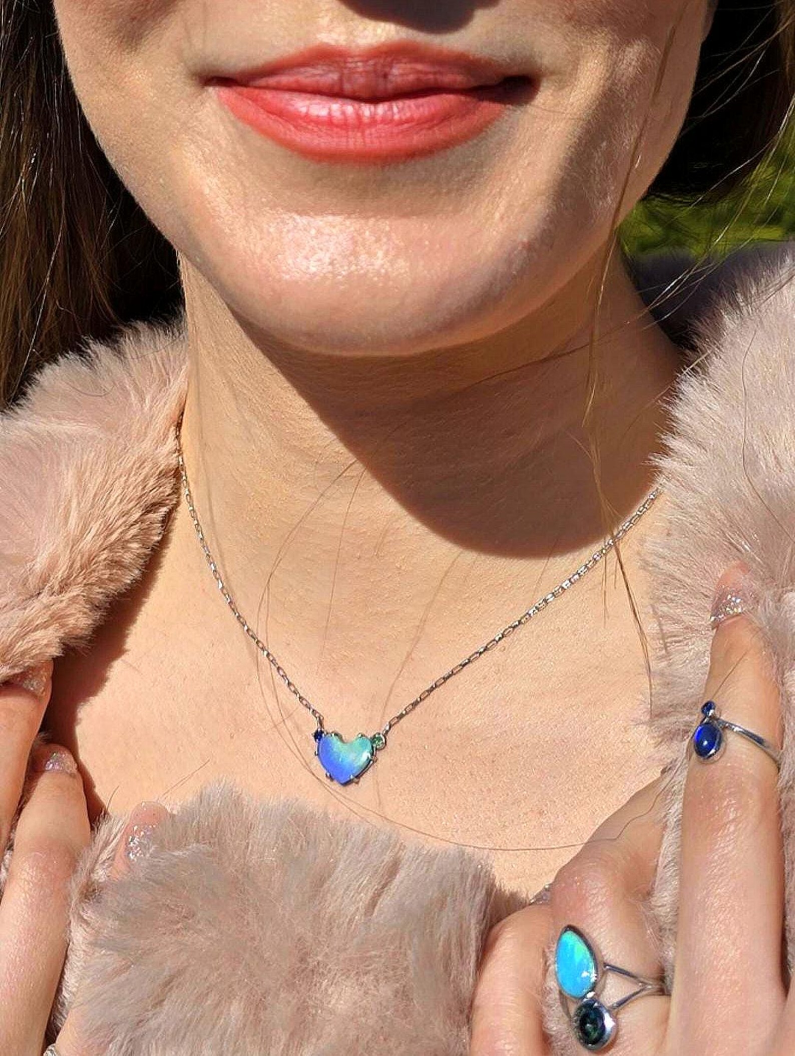 Natural Australian Opal Heart Necklace, Emerald 925 Silver, Purple Opal Pendant, Genuine Opal Jewelry October Birthstone Women Lavender Opal thumbnail 4