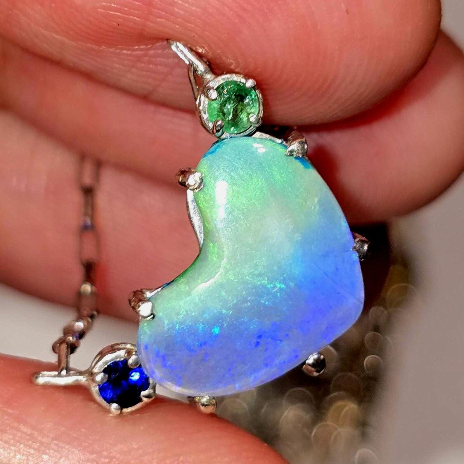 Natural Australian Opal Heart Necklace, Emerald 925 Silver, Purple Opal Pendant, Genuine Opal Jewelry October Birthstone Women Lavender Opal thumbnail 6