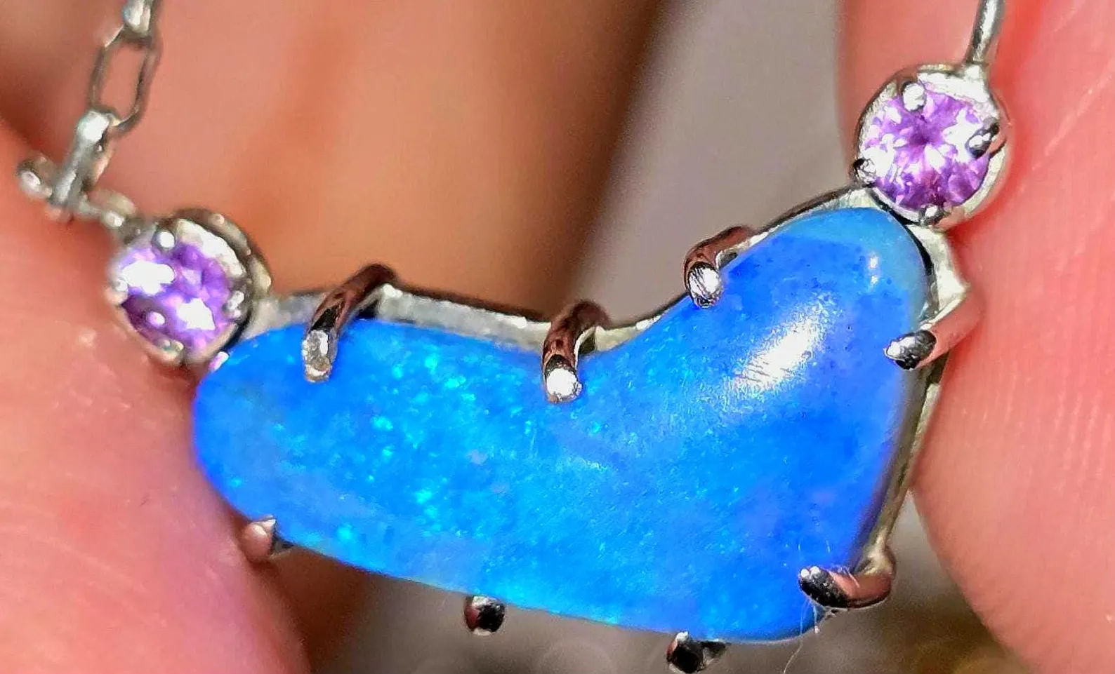 Natural Australian Opal Heart Necklace, Emerald 925 Silver Blue Opal Pendant, Genuine Opal Jewelry October Birthstone Women Rare dainty Teal thumbnail 9