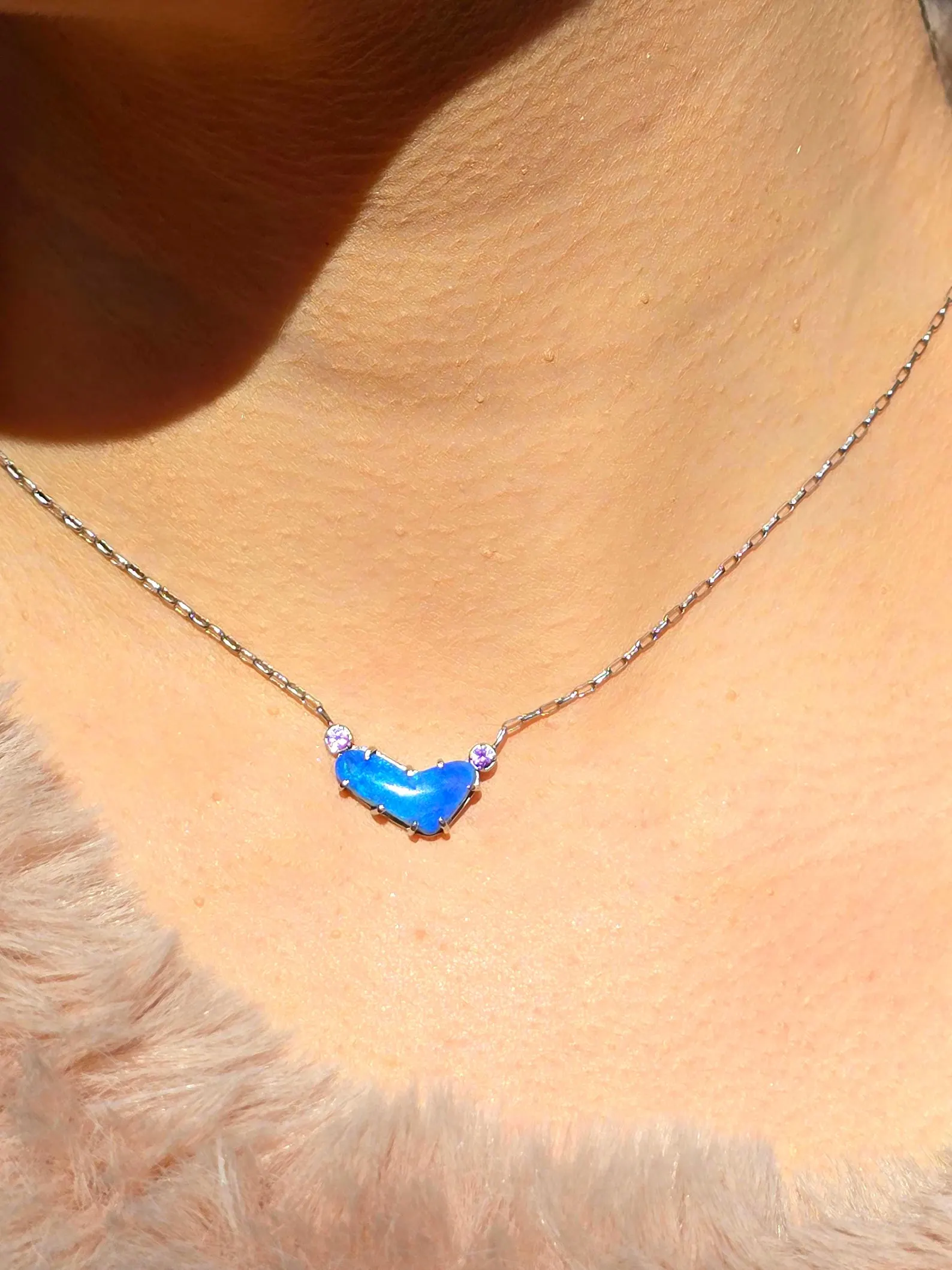 Natural Australian Opal Heart Necklace, Emerald 925 Silver Blue Opal Pendant, Genuine Opal Jewelry October Birthstone Women Rare dainty Teal thumbnail 6
