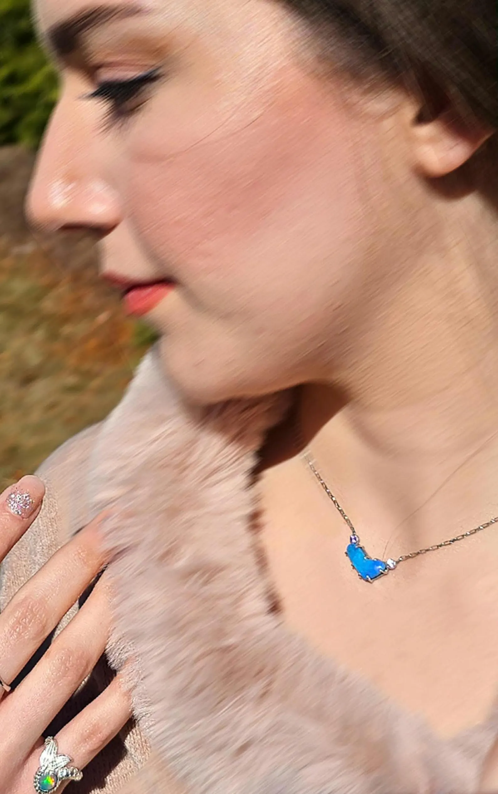 Natural Australian Opal Heart Necklace, Emerald 925 Silver Blue Opal Pendant, Genuine Opal Jewelry October Birthstone Women Rare dainty Teal thumbnail 5