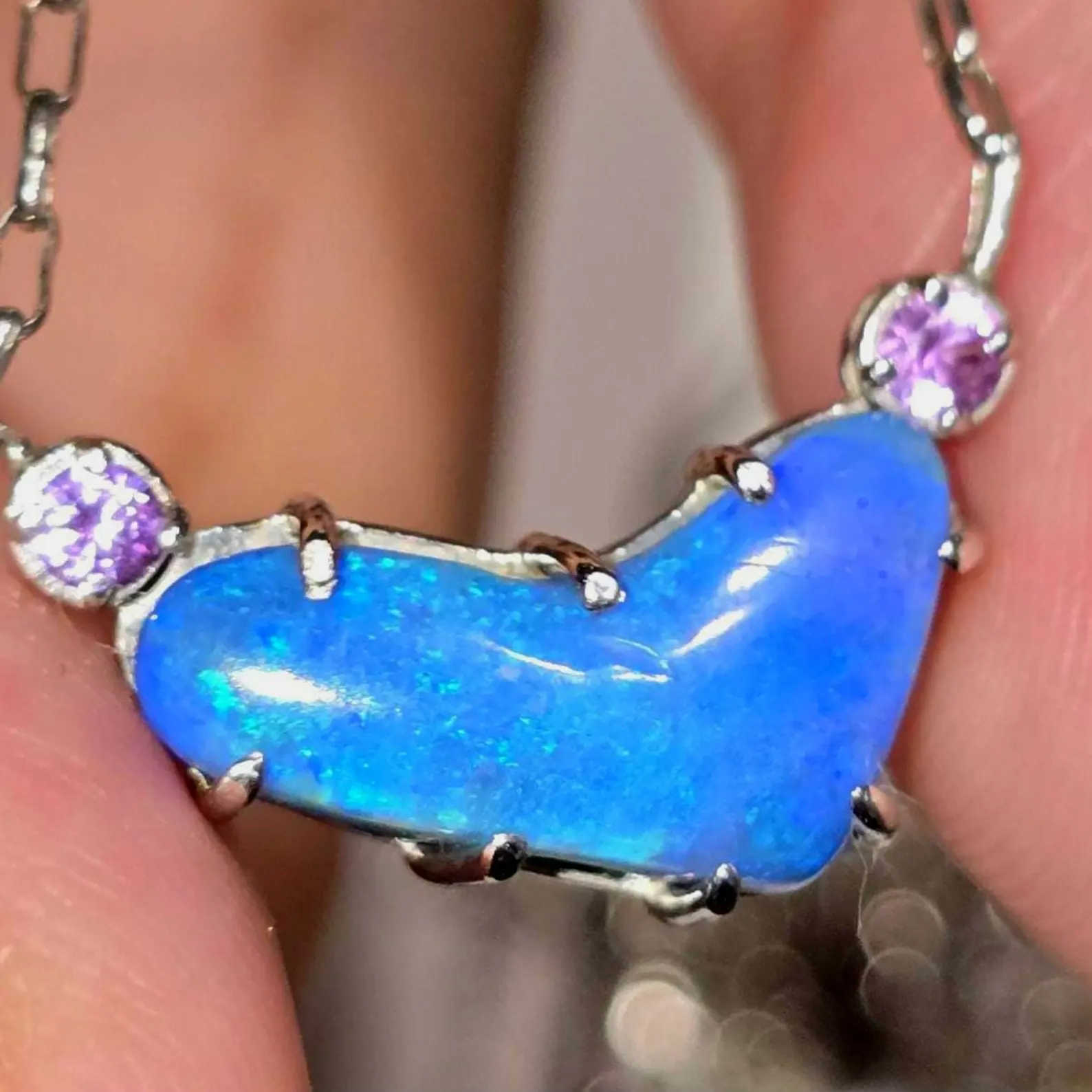 Natural Australian Opal Heart Necklace, Emerald 925 Silver Blue Opal Pendant, Genuine Opal Jewelry October Birthstone Women Rare dainty Teal thumbnail 8