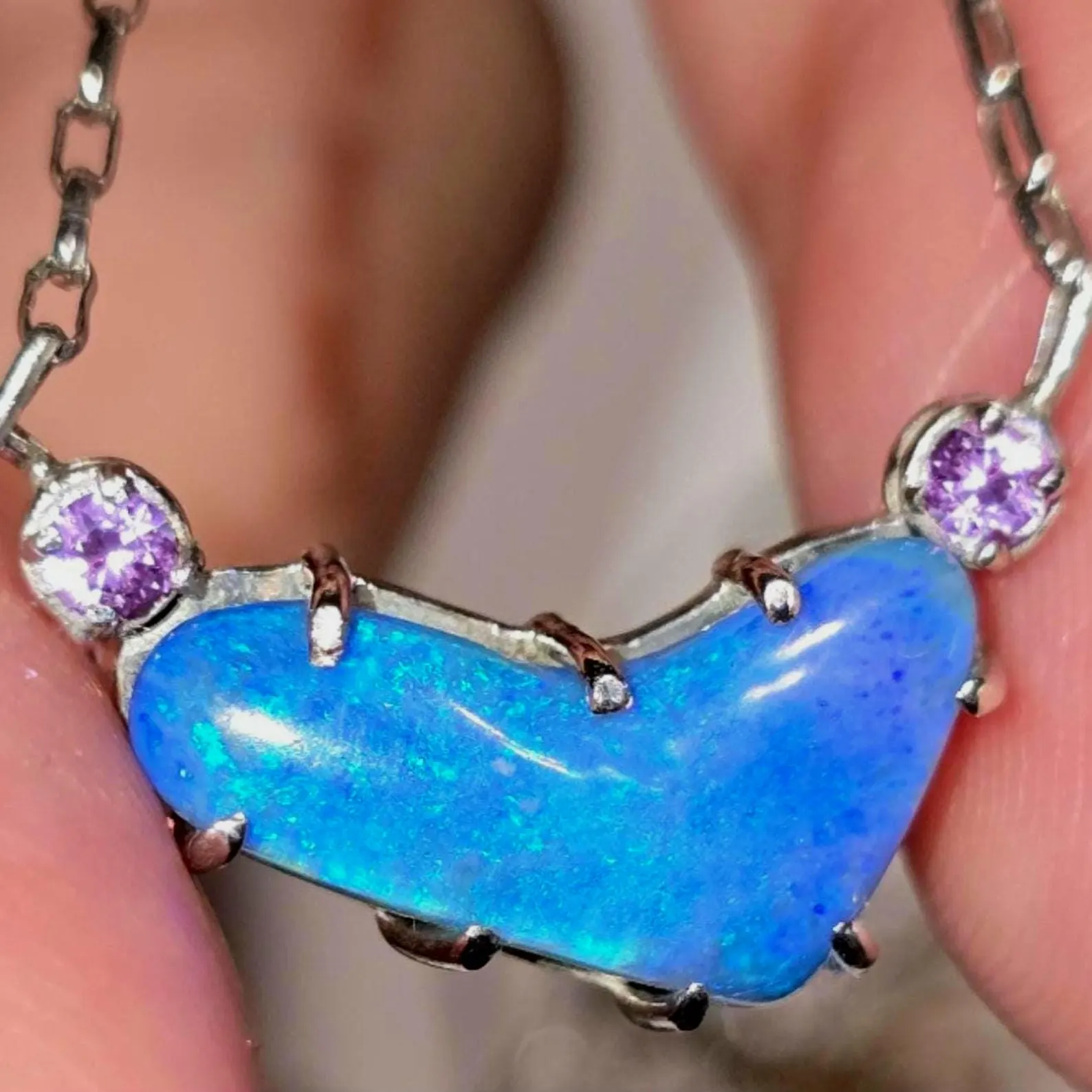 Natural Australian Opal Heart Necklace, Emerald 925 Silver Blue Opal Pendant, Genuine Opal Jewelry October Birthstone Women Rare dainty Teal thumbnail 4