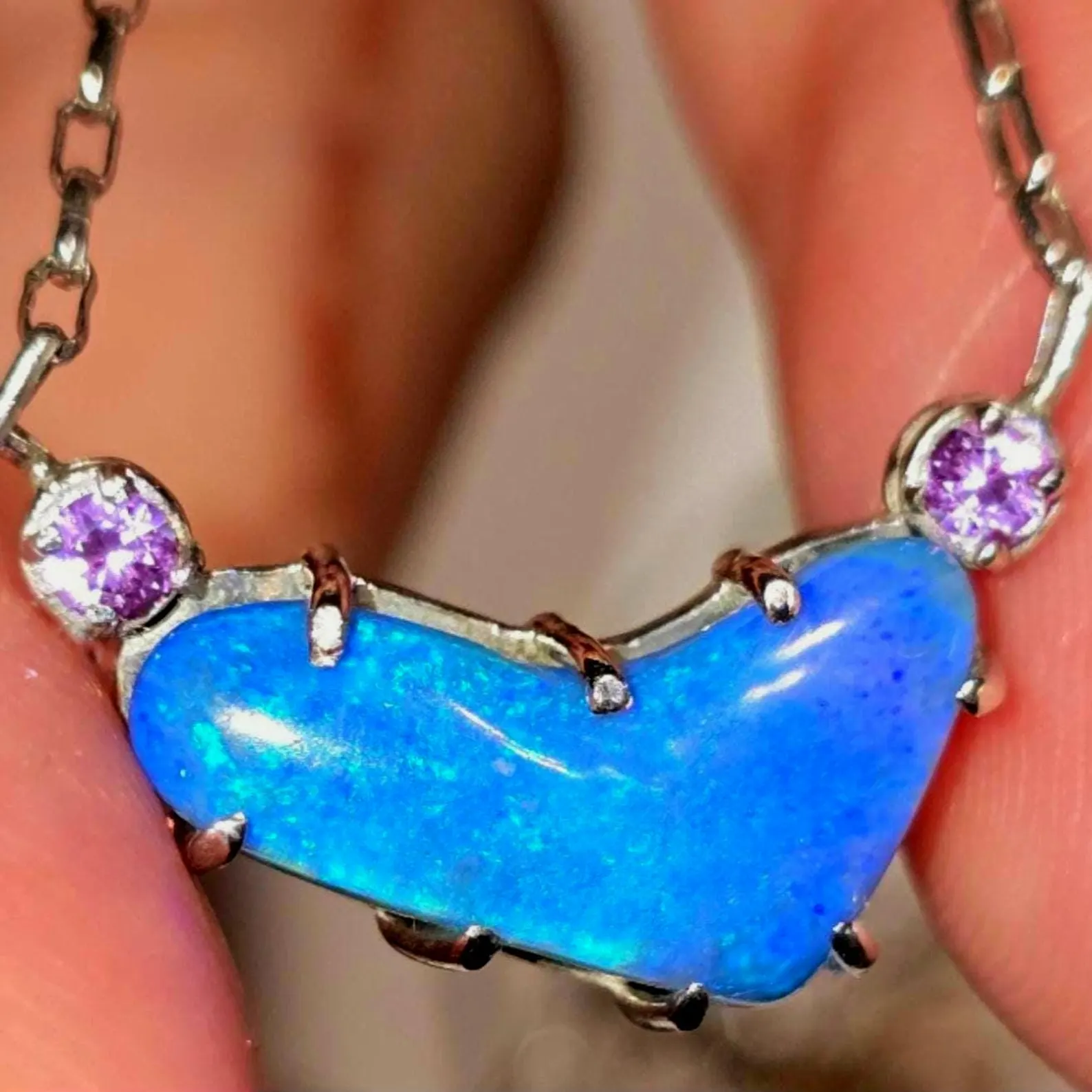 Natural Australian Opal Heart Necklace, Emerald 925 Silver Blue Opal Pendant, Genuine Opal Jewelry October Birthstone Women Rare dainty Teal