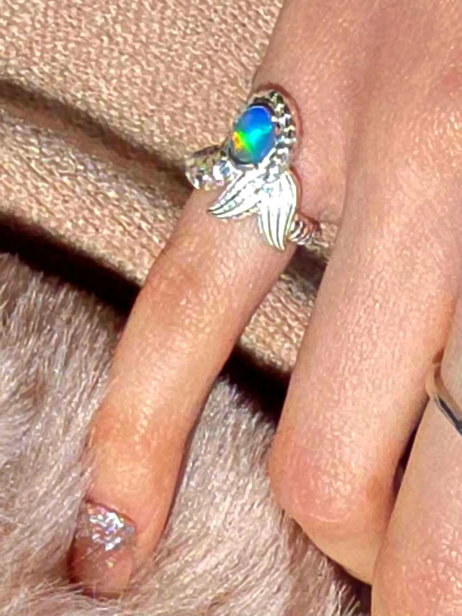 Natural Australian Opal Ring 925 Silver, Mermaid ring Genuine Black Opal Ring Opal Jewelry Unique Women Boho Pinky Midi Stacking ring thumbnail 4