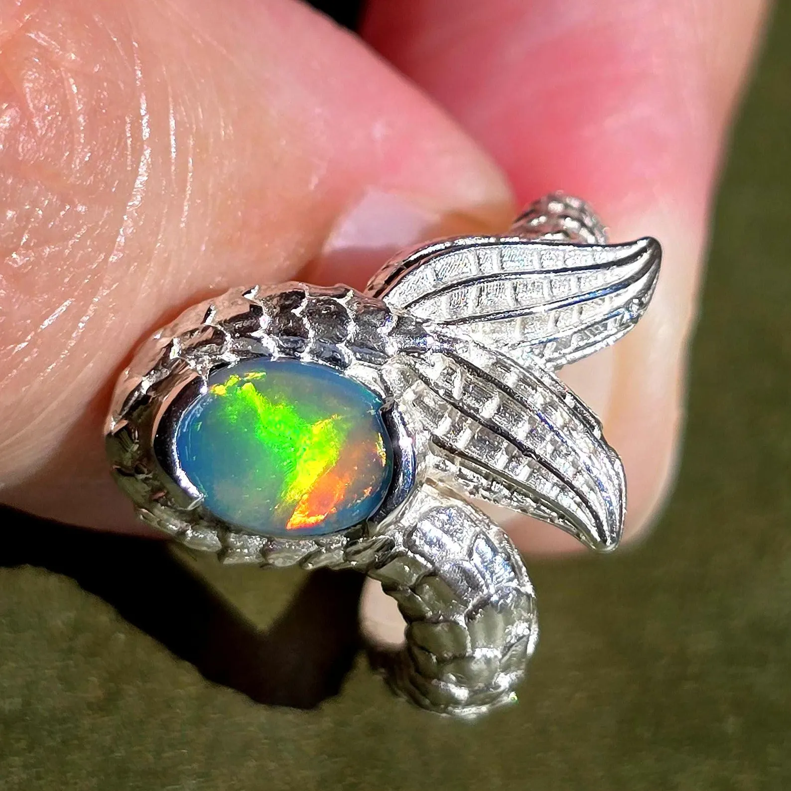 Natural Australian Opal Ring 925 Silver, Mermaid ring Genuine Black Opal Ring Opal Jewelry Unique Women Boho Pinky Midi Stacking ring thumbnail 6