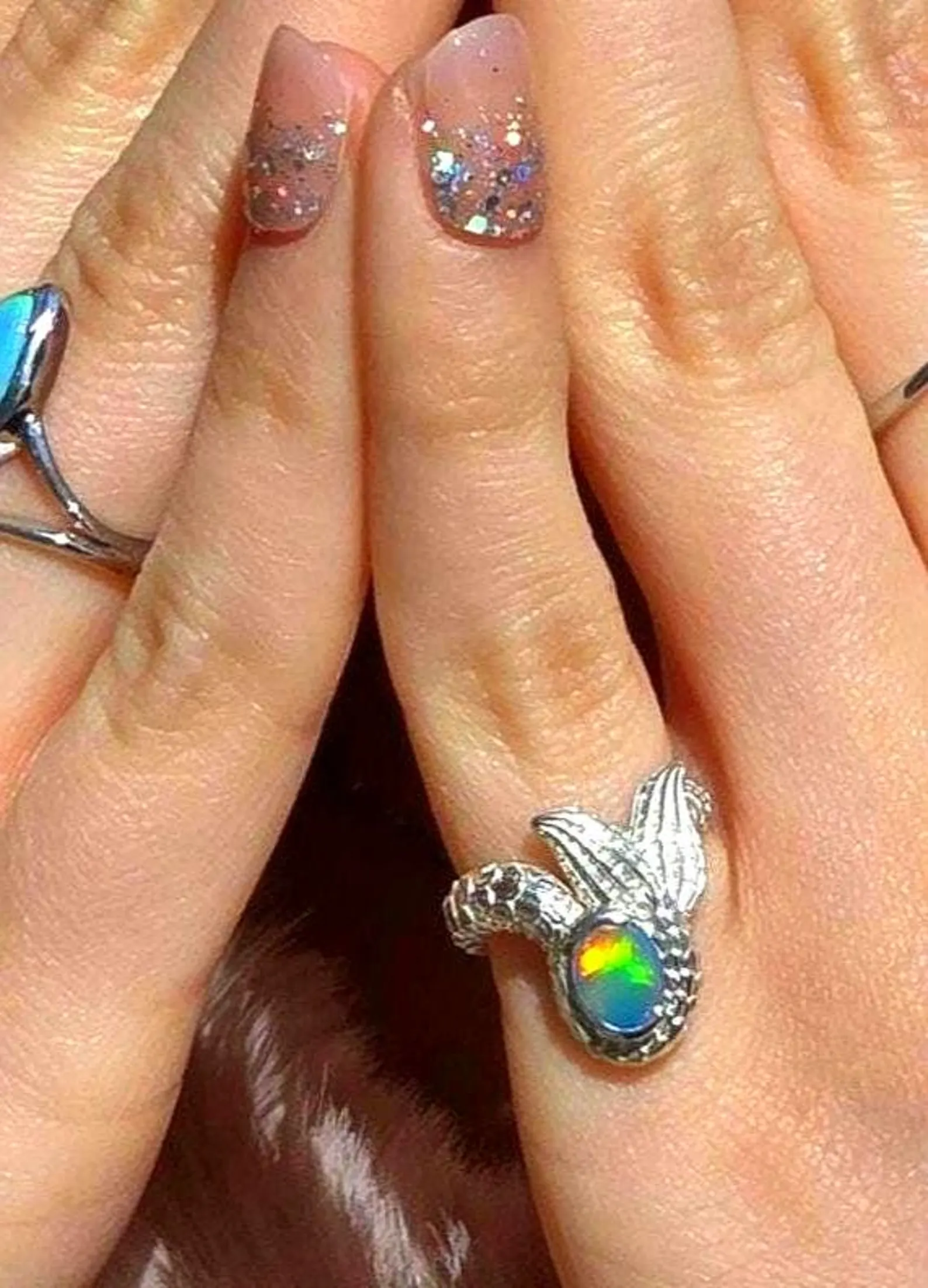 Natural Australian Opal Ring 925 Silver, Mermaid ring Genuine Black Opal Ring Opal Jewelry Unique Women Boho Pinky Midi Stacking ring thumbnail 7
