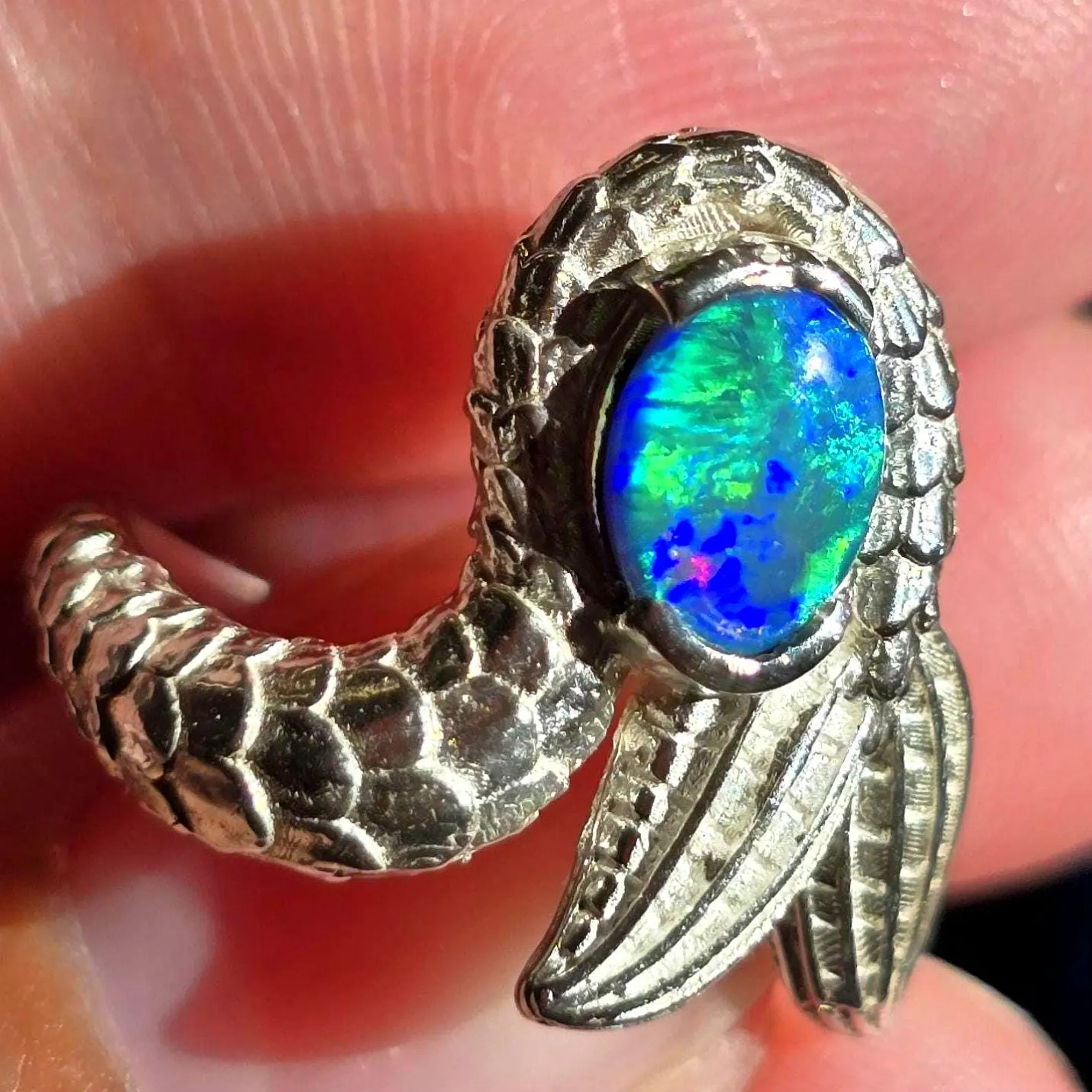 Natural Australian Opal Ring 925 Silver, Mermaid ring, Genuine Black Opal Ring, Blue Unique Women Boho Pinky Midi Stacking ring thumbnail 12