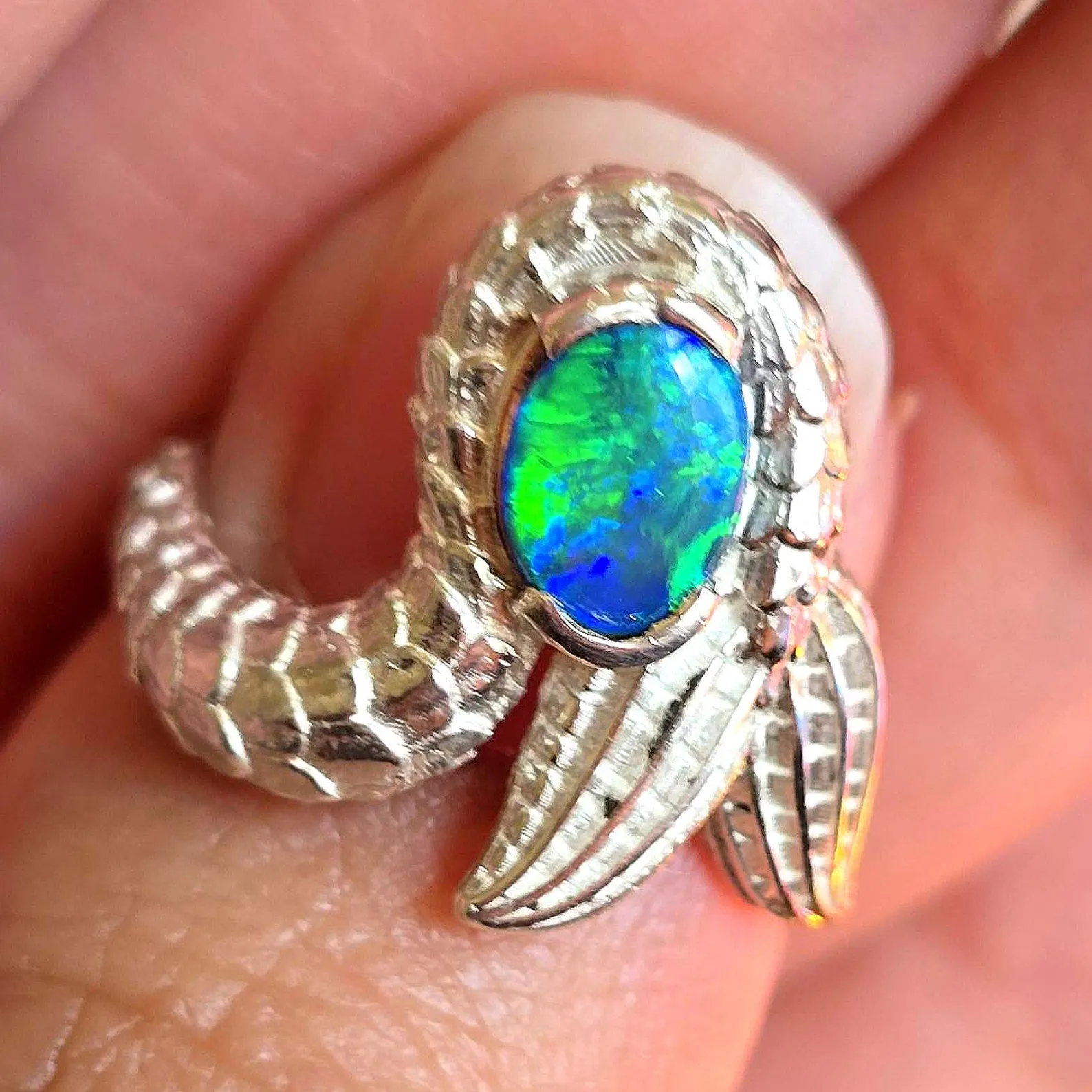 Natural Australian Opal Ring 925 Silver, Mermaid ring, Genuine Black Opal Ring, Blue Unique Women Boho Pinky Midi Stacking ring thumbnail 14