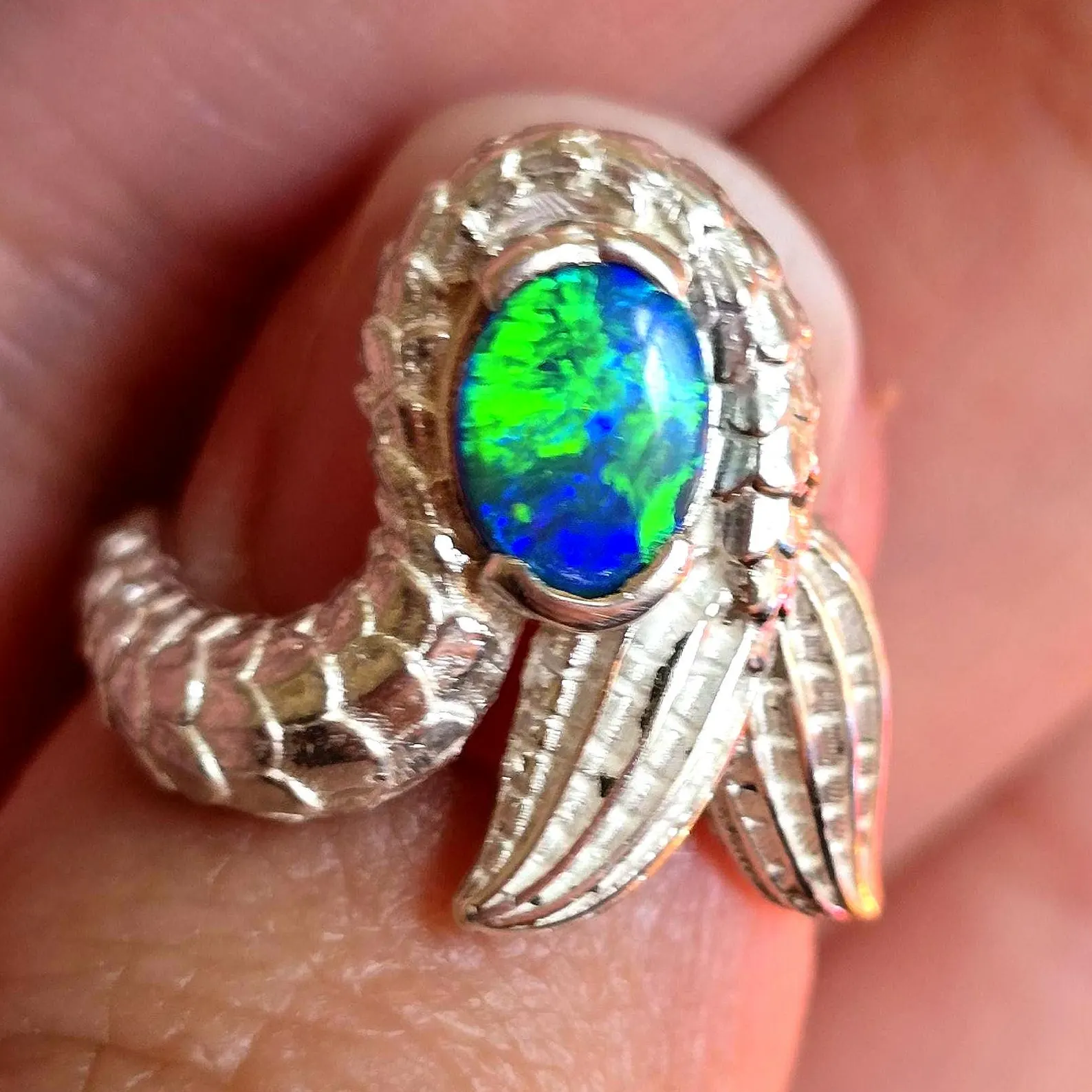 Natural Australian Opal Ring 925 Silver, Mermaid ring, Genuine Black Opal Ring, Blue Unique Women Boho Pinky Midi Stacking ring thumbnail 8