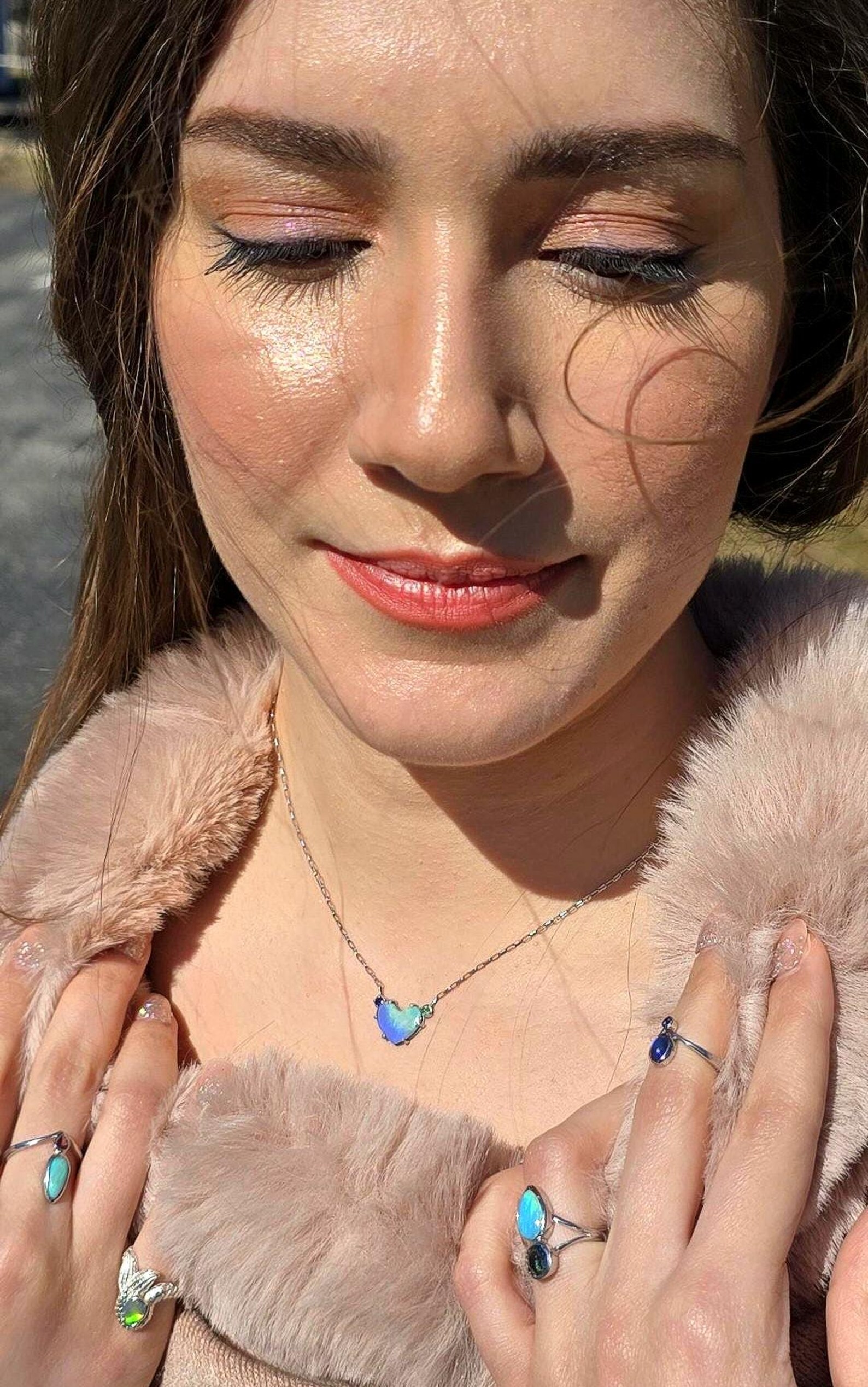 Natural Australian Opal Heart Necklace, Emerald Sapphire 925 Silver Blue Opal Pendant, Genuine Opal Jewelry Birthstone Women Lavender Purple 2 thumbnail 4