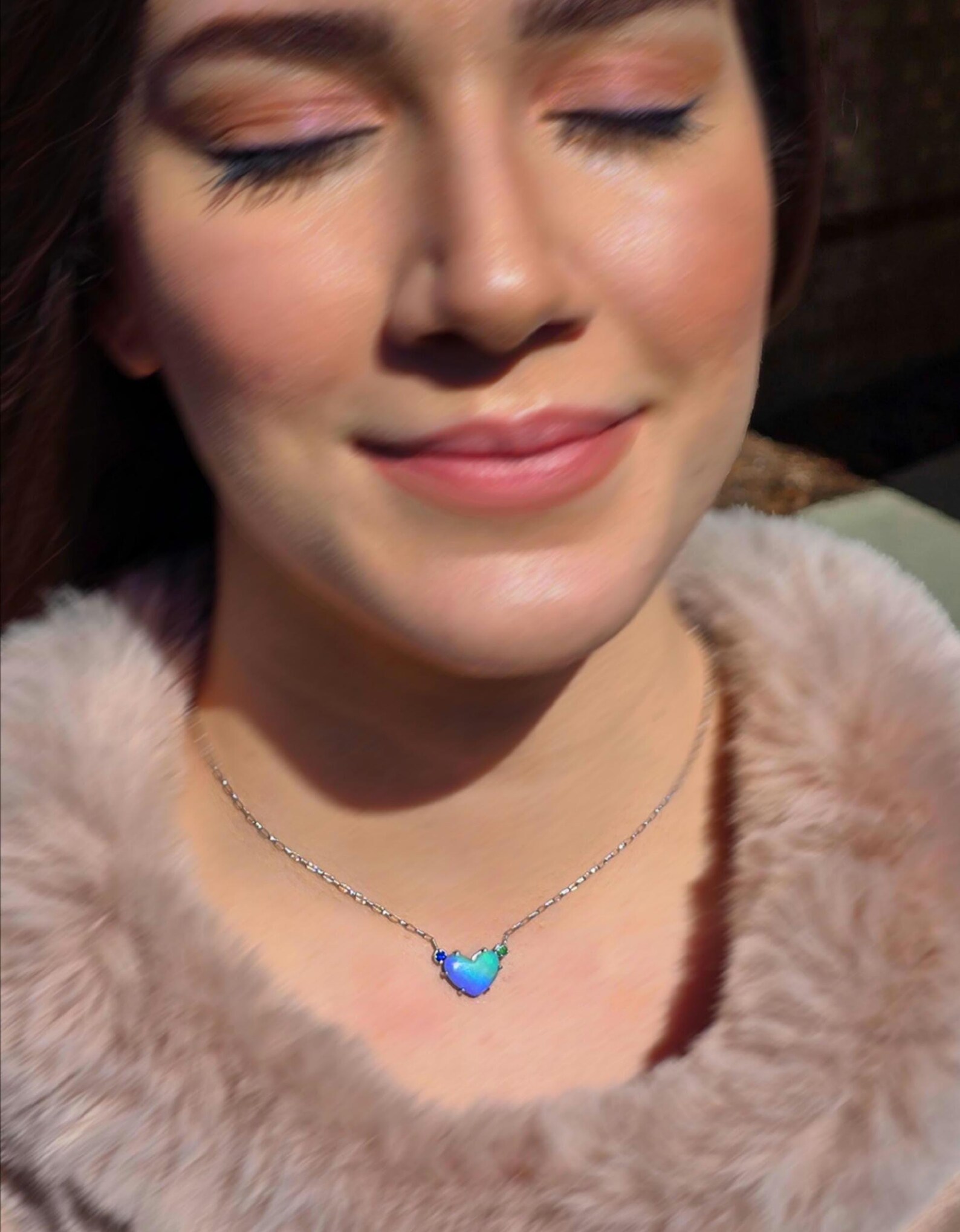 Natural Australian Opal Heart Necklace, Emerald Sapphire 925 Silver Blue Opal Pendant, Genuine Opal Jewelry Birthstone Women Lavender Purple 2 thumbnail 2
