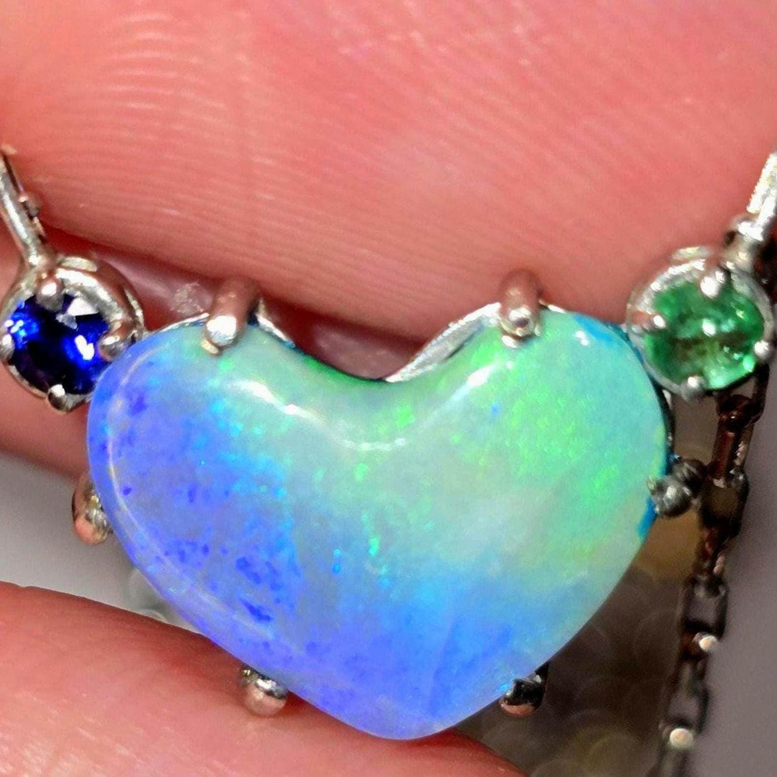 Natural Australian Opal Heart Necklace, Emerald Sapphire 925 Silver Blue Opal Pendant, Genuine Opal Jewelry Birthstone Women Lavender Purple 2 thumbnail 7