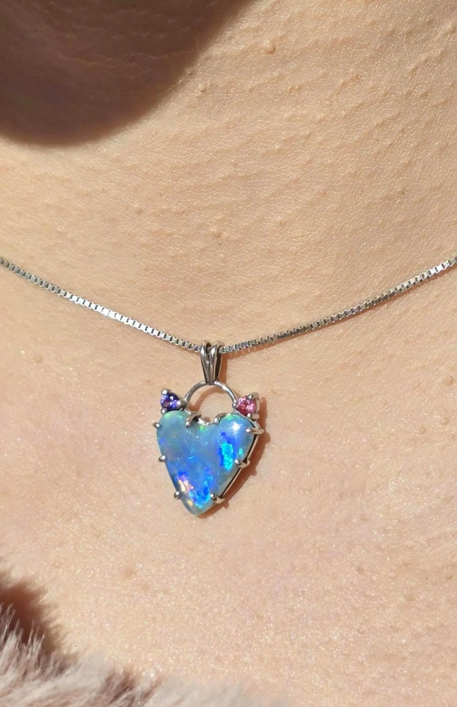 Natural Australian Opal Heart Necklace, Sapphire 925 Silver Blue Opal Pendant thumbnail 8
