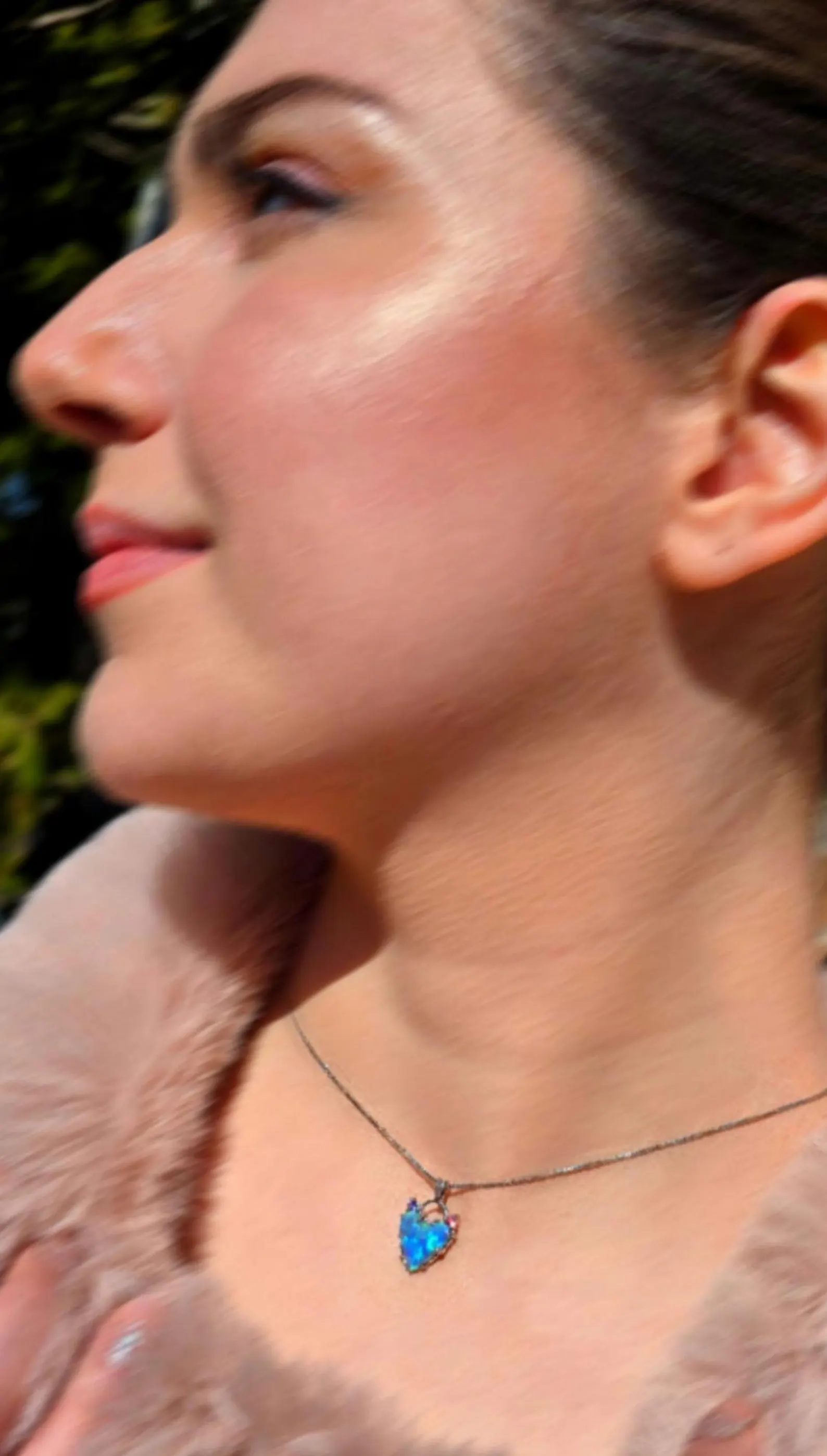 Natural Australian Opal Heart Necklace, Sapphire 925 Silver Blue Opal Pendant thumbnail 6