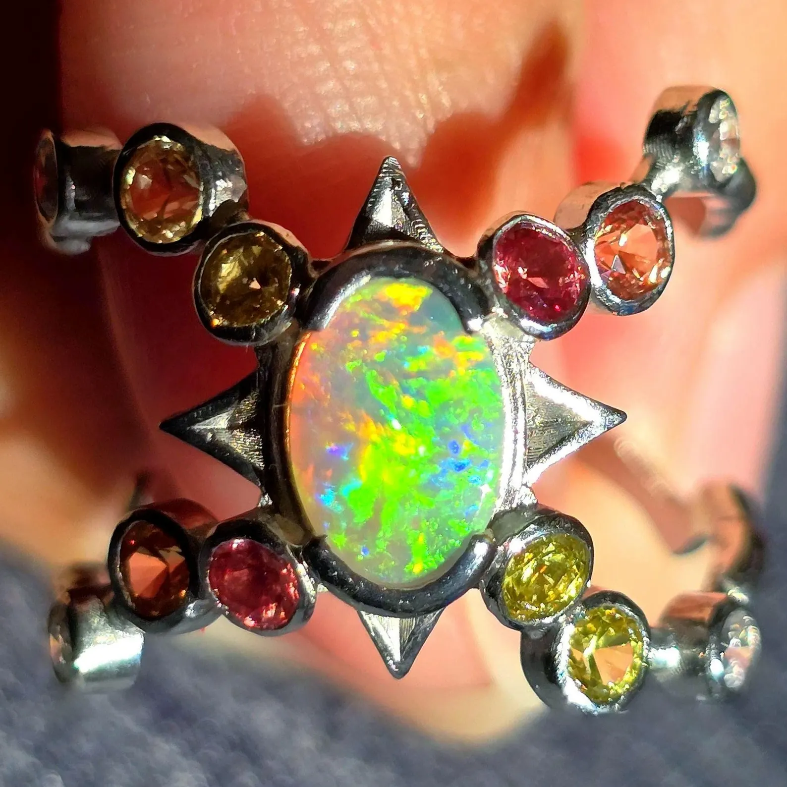 Natural Australian Opal Ring, 925 Silver, Sapphire, Size 5.75  thumbnail 10