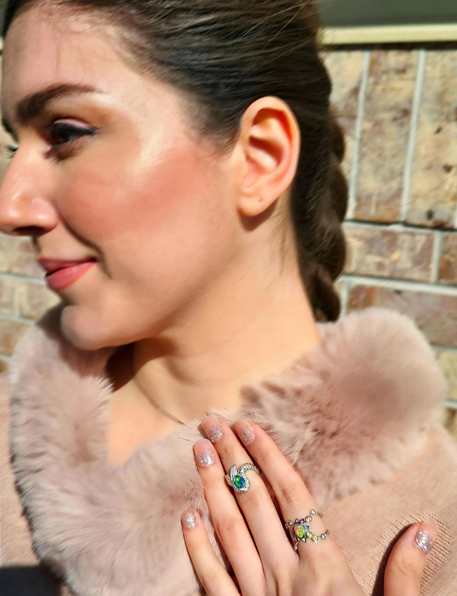 Natural Australian Opal Ring, 925 Silver, Sapphire, Size 5.75  thumbnail 3