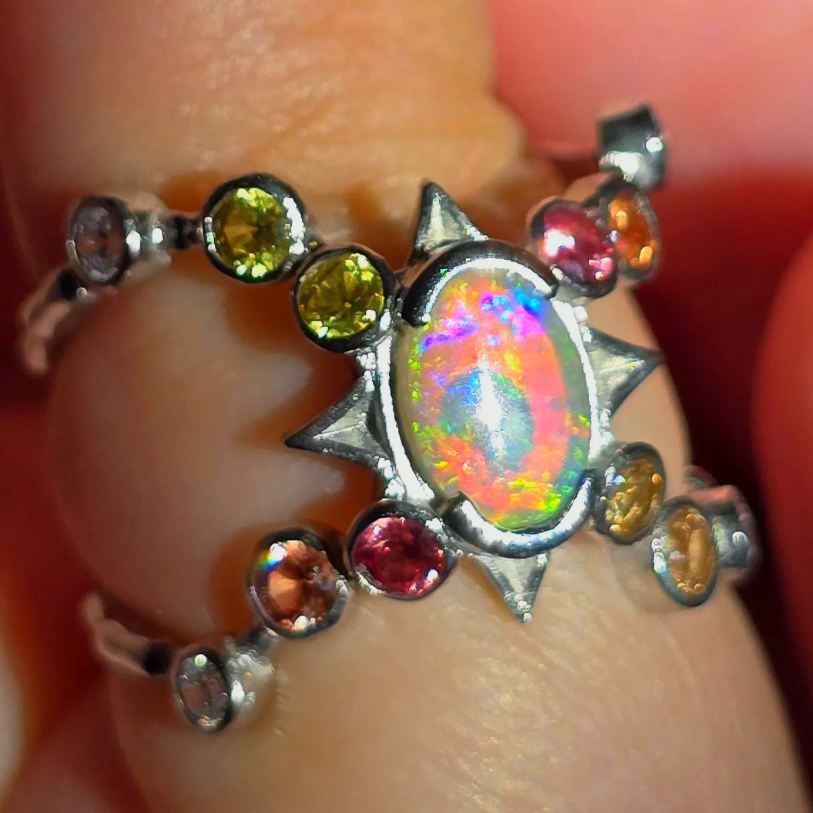 Natural Australian Opal Ring, 925 Silver, Sapphire, Size 5.75  thumbnail 4