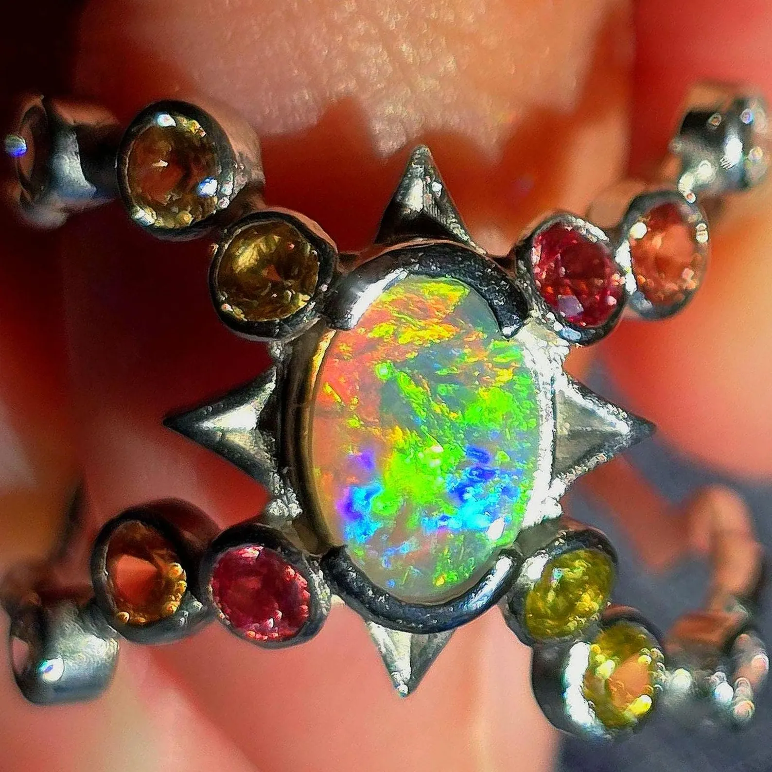 Natural Australian Opal Ring, 925 Silver, Sapphire, Size 5.75  thumbnail 6