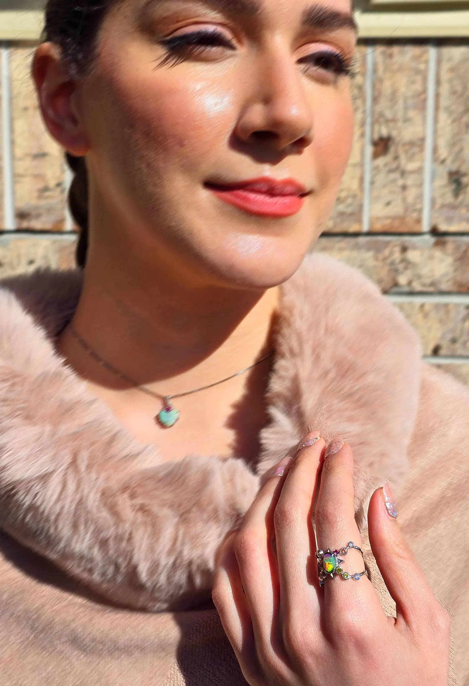 Natural Australian Opal Ring, 925 Silver, Sapphire, Size 5.75  thumbnail 9