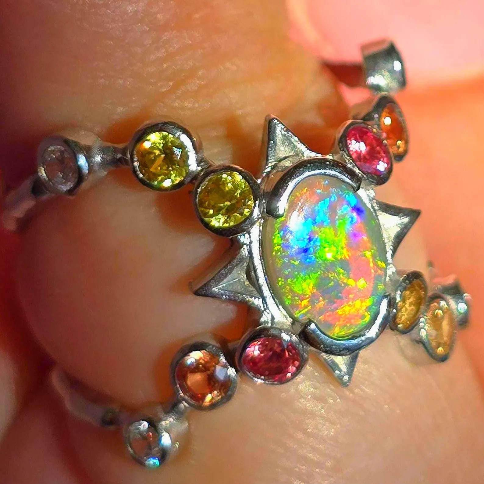 Natural Australian Opal Ring, 925 Silver, Sapphire, Size 5.75  thumbnail 8