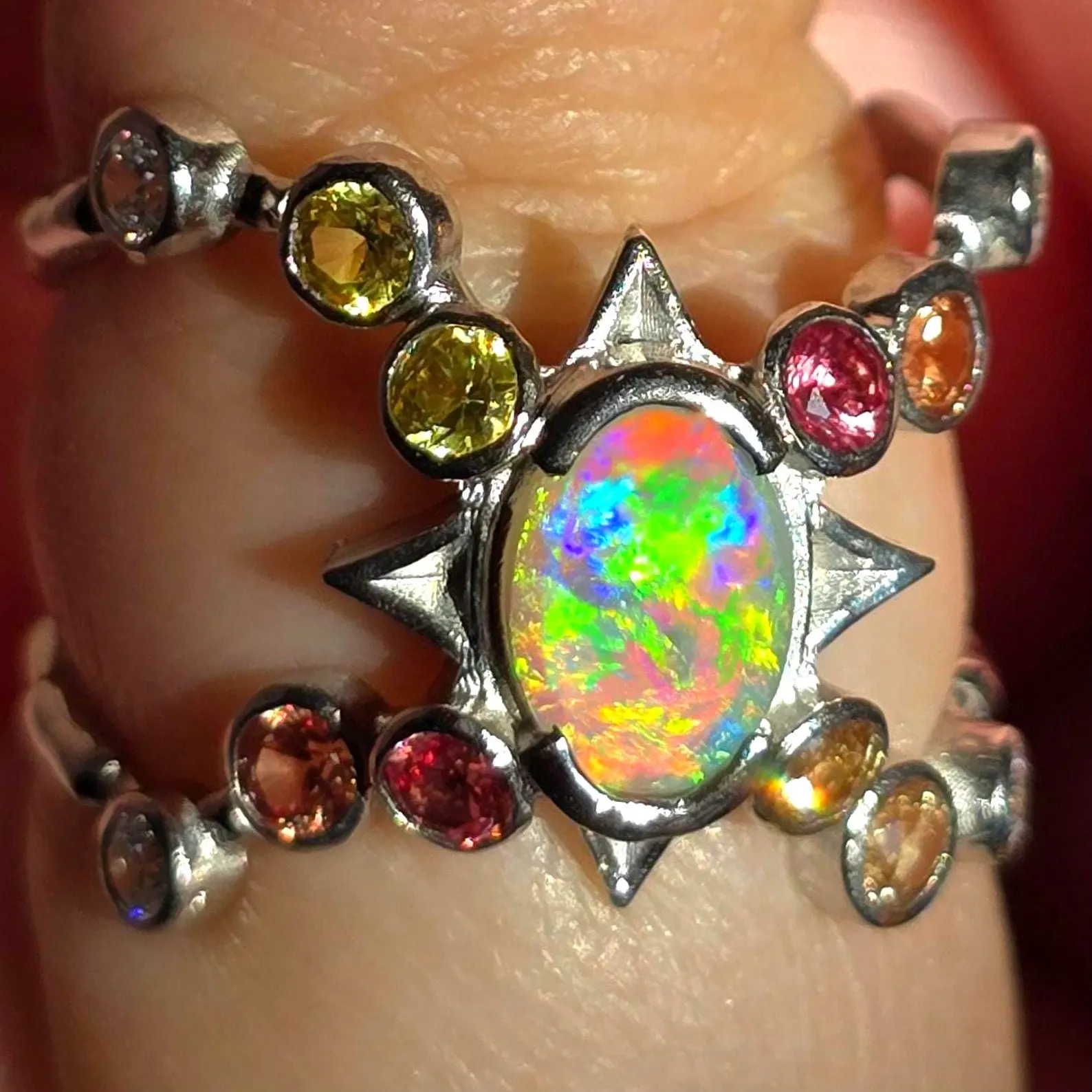 Natural Australian Opal Ring, 925 Silver, Sapphire, Size 5.75 