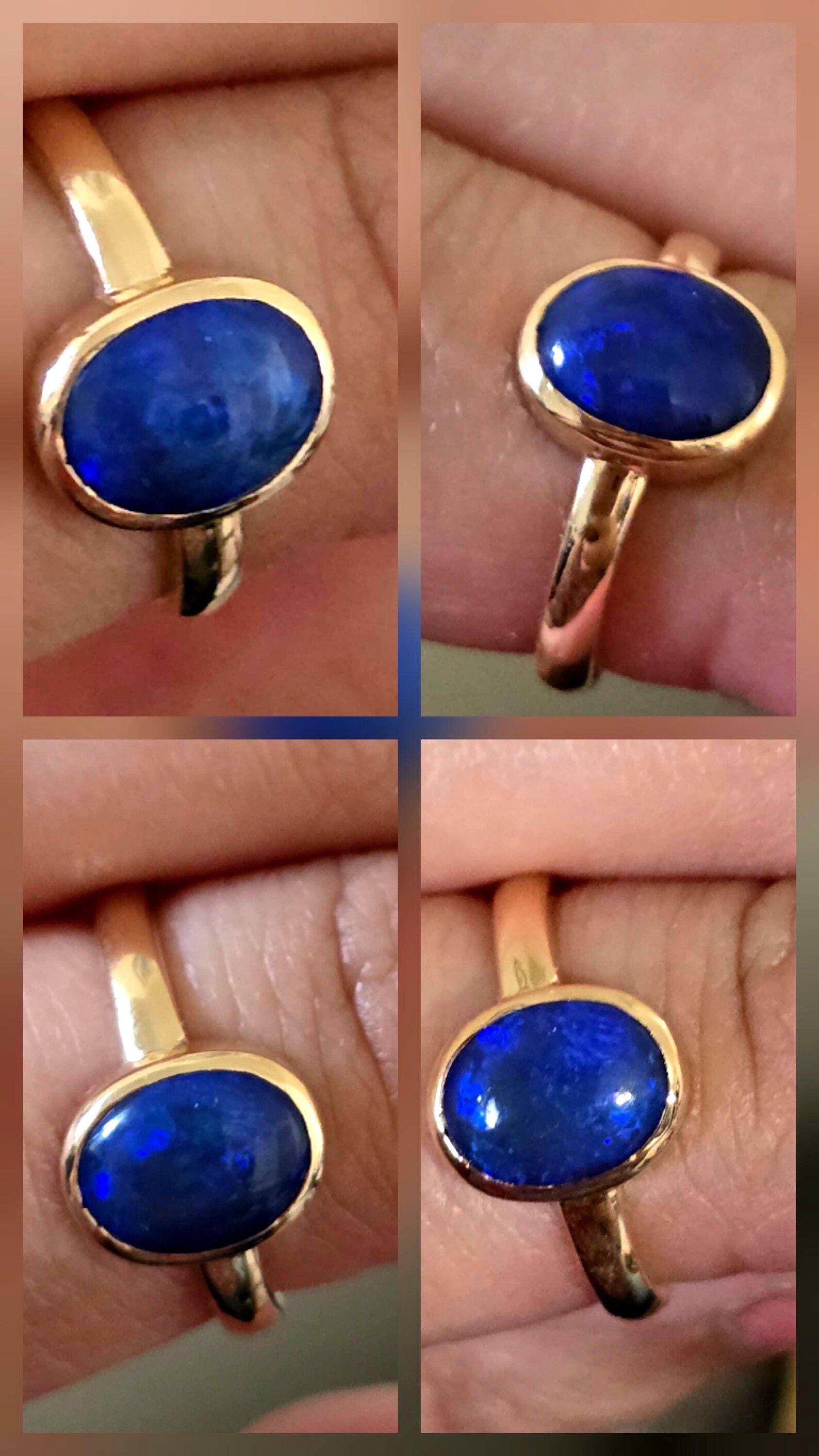 NEON Solid 9k Gold Natural Australian Black Opal Ring,  thumbnail 9