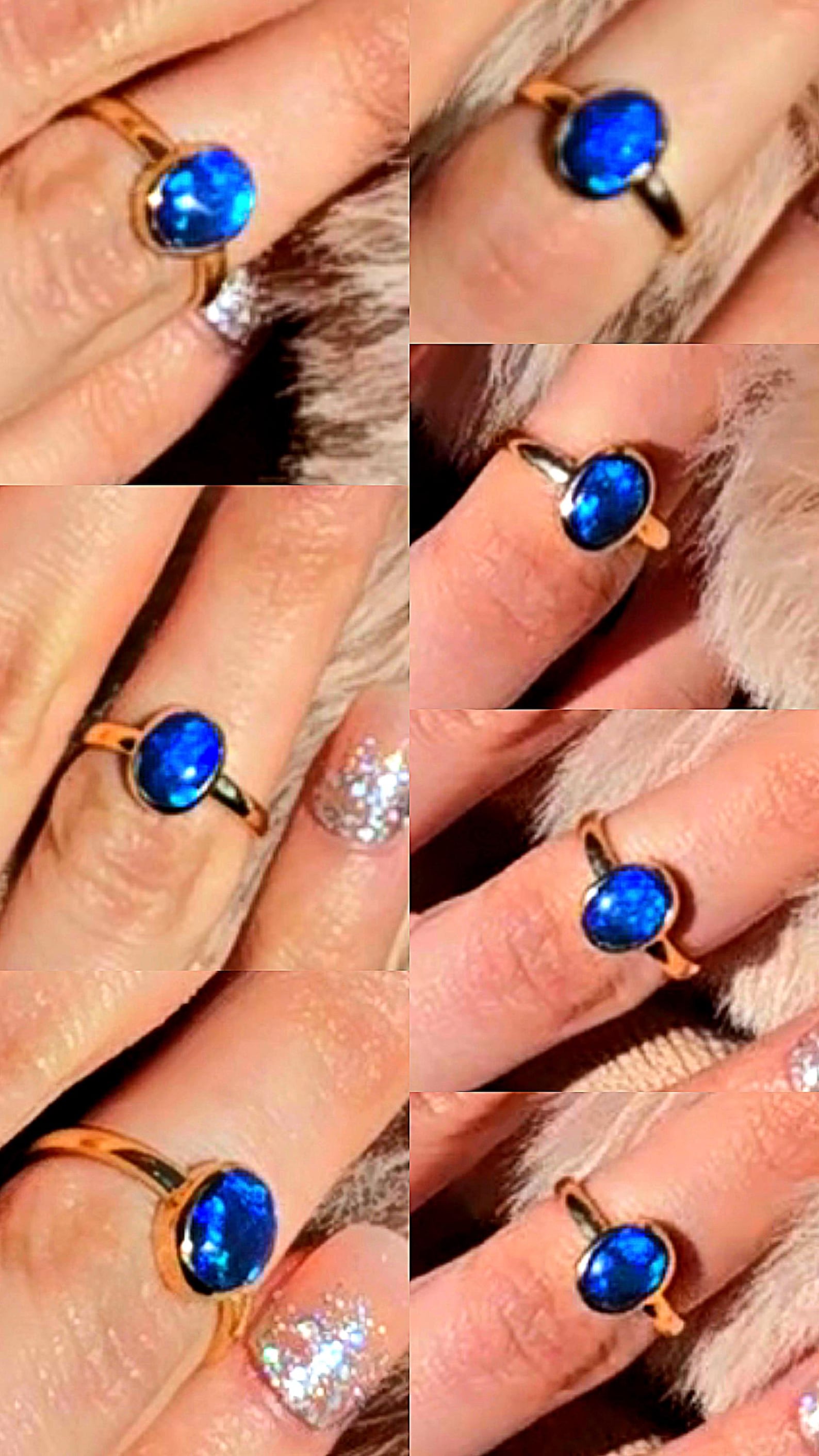 NEON Solid 9k Gold Natural Australian Black Opal Ring,  thumbnail 5
