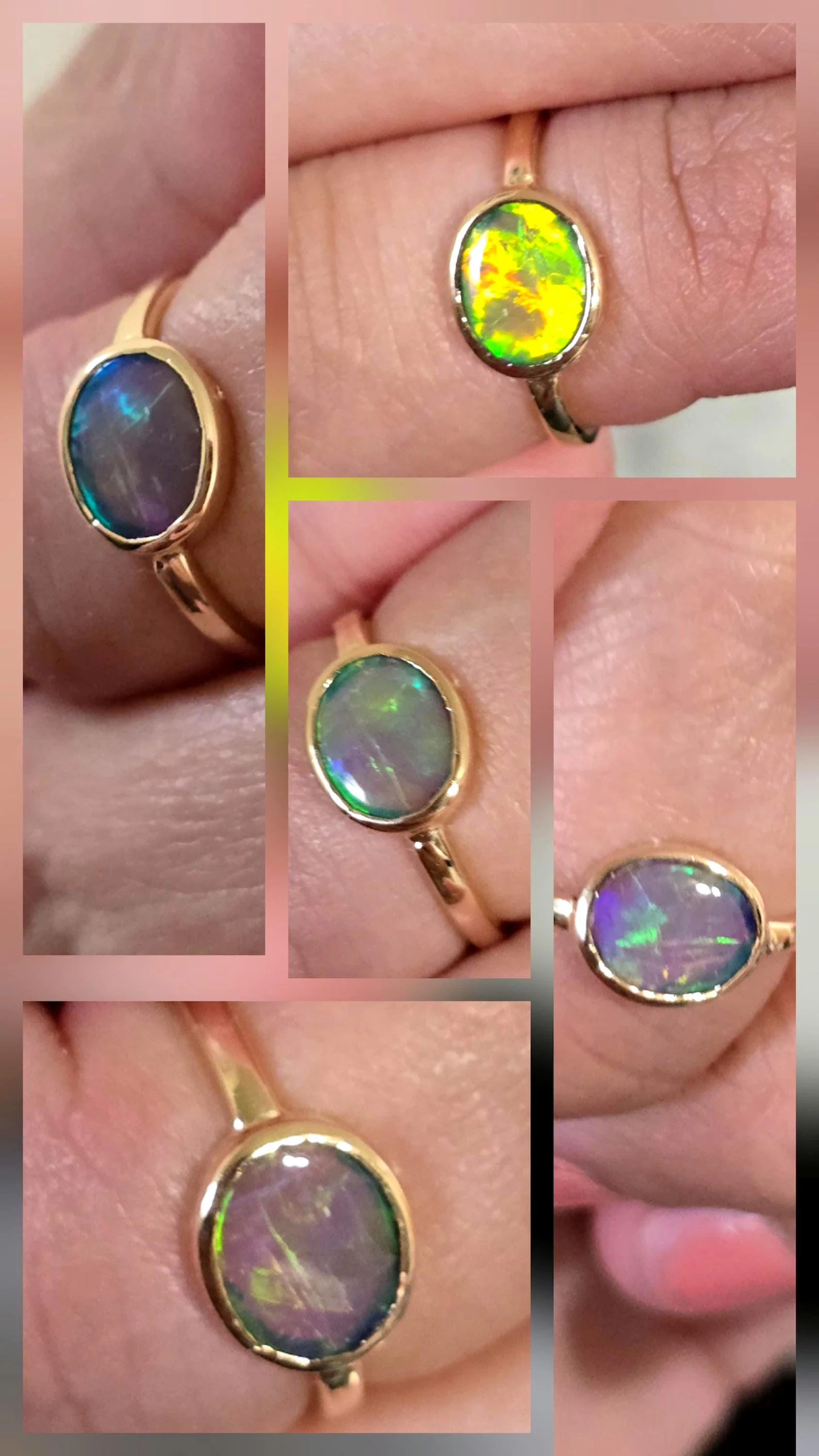 NEON Solid 9k Gold Natural Australian Opal Ring Size 4, Genuine Black Opal Ring, Fine Gold Opal Ring Jewelry Birthstone Engagement ring thumbnail 8
