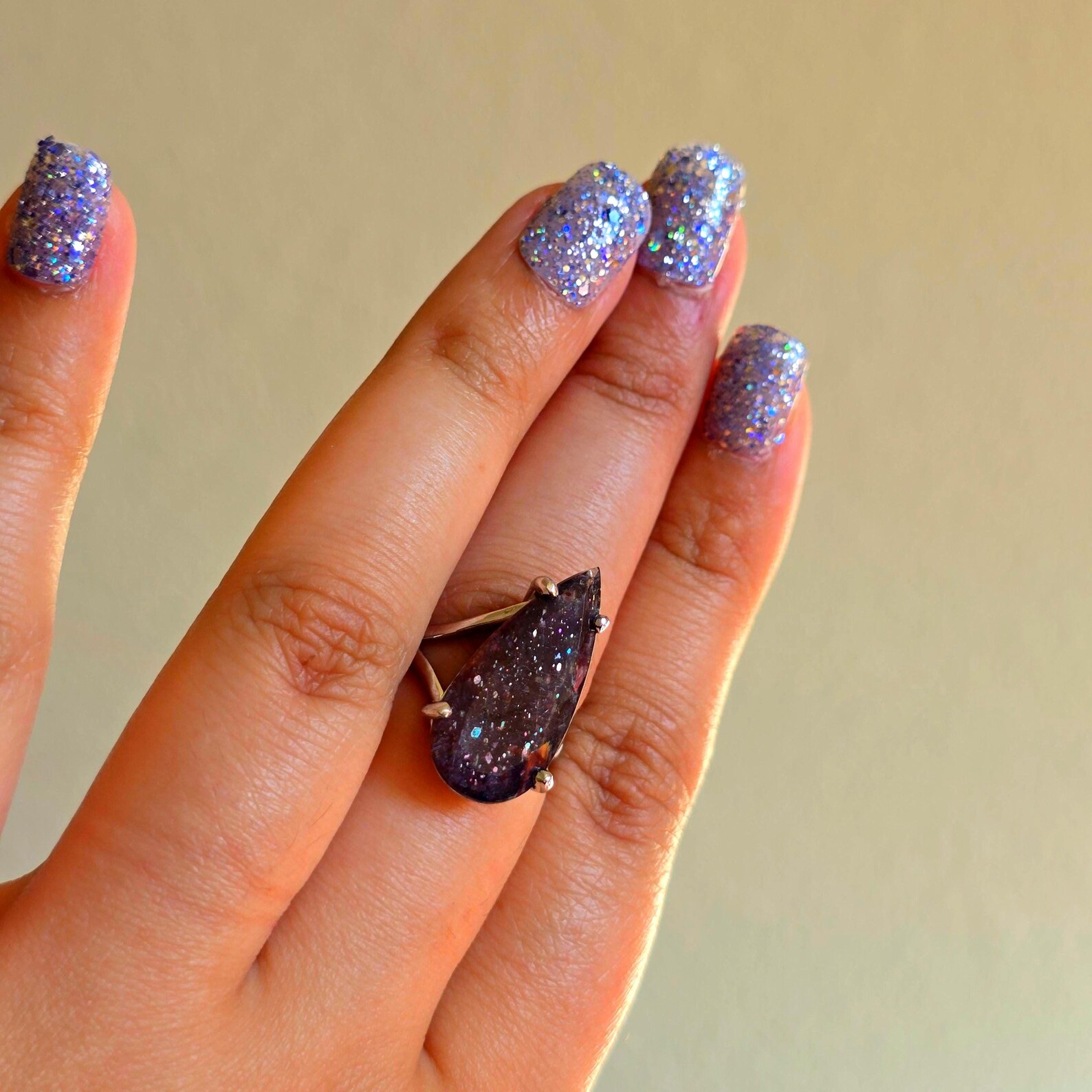 Luxe Iolite Bloodshot Hematite Ring 925 Silver Meteor Shower Natural Statement Rare Multicolor Starry Galaxy Celestial Sunstone Purple Women thumbnail 11