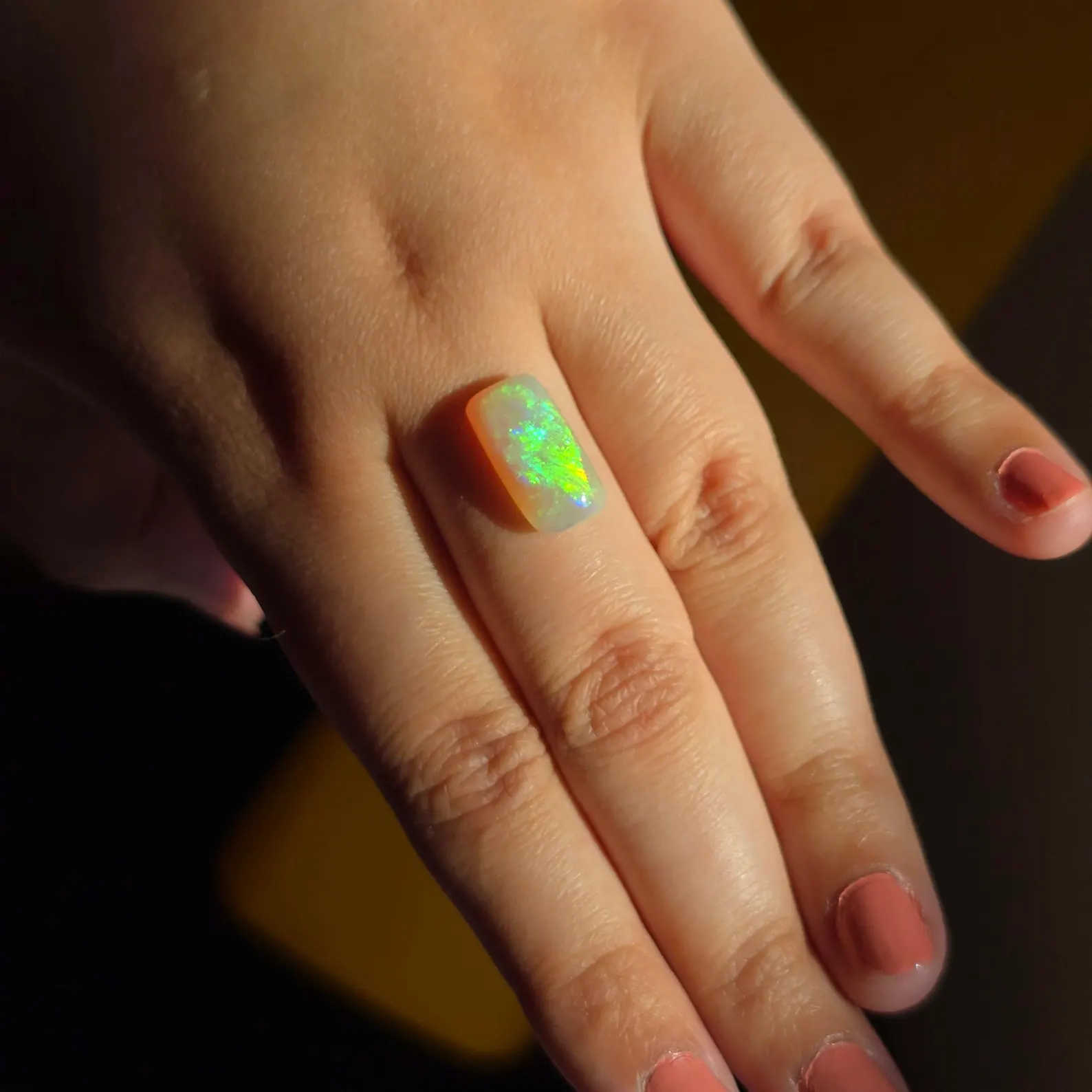 Cushion-cut Firework - Custom Natural Australian Opal Ring, Taylor's ring shape thumbnail 4