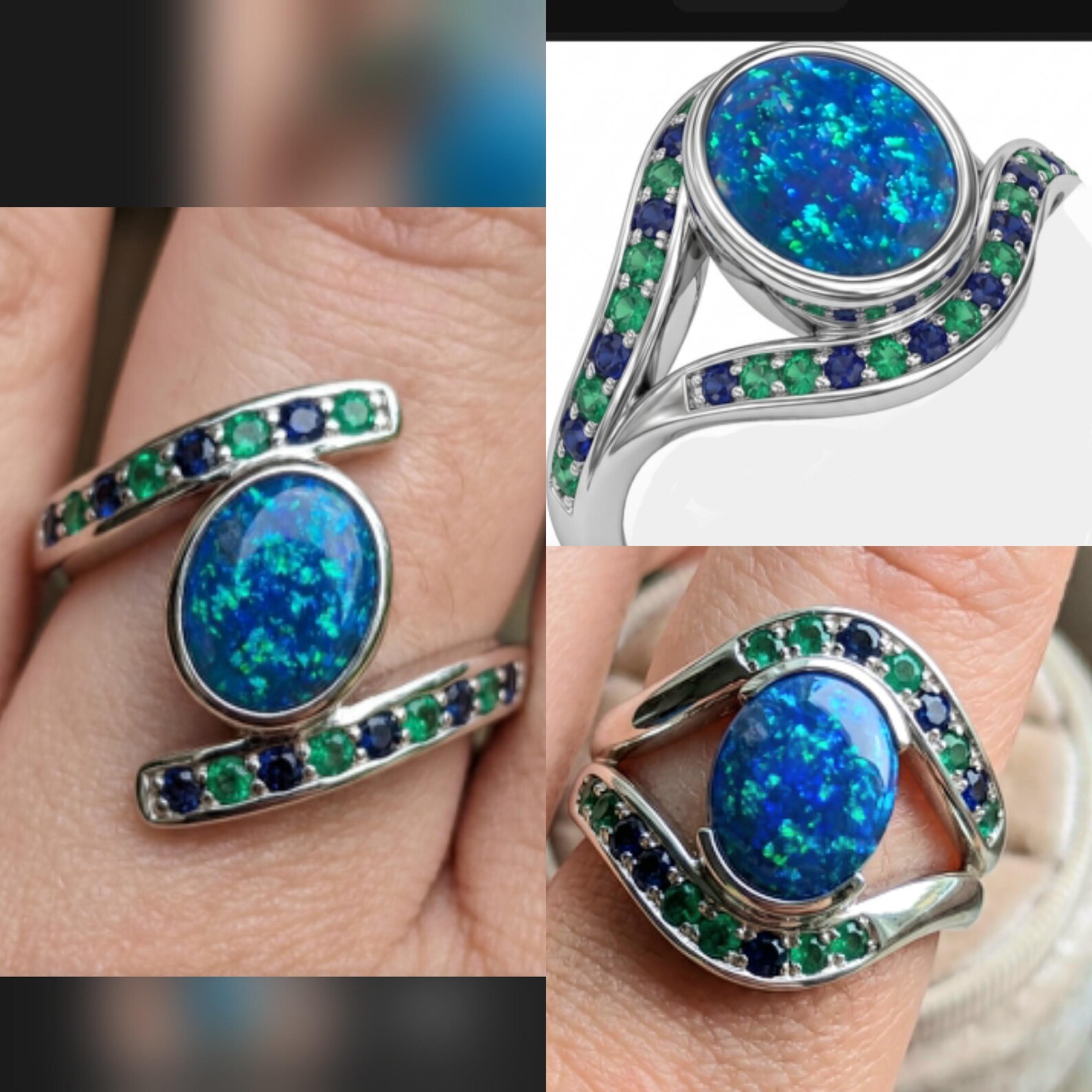 Starry night sky - CUSTOM Natural Australian Black Opal Ring thumbnail 10