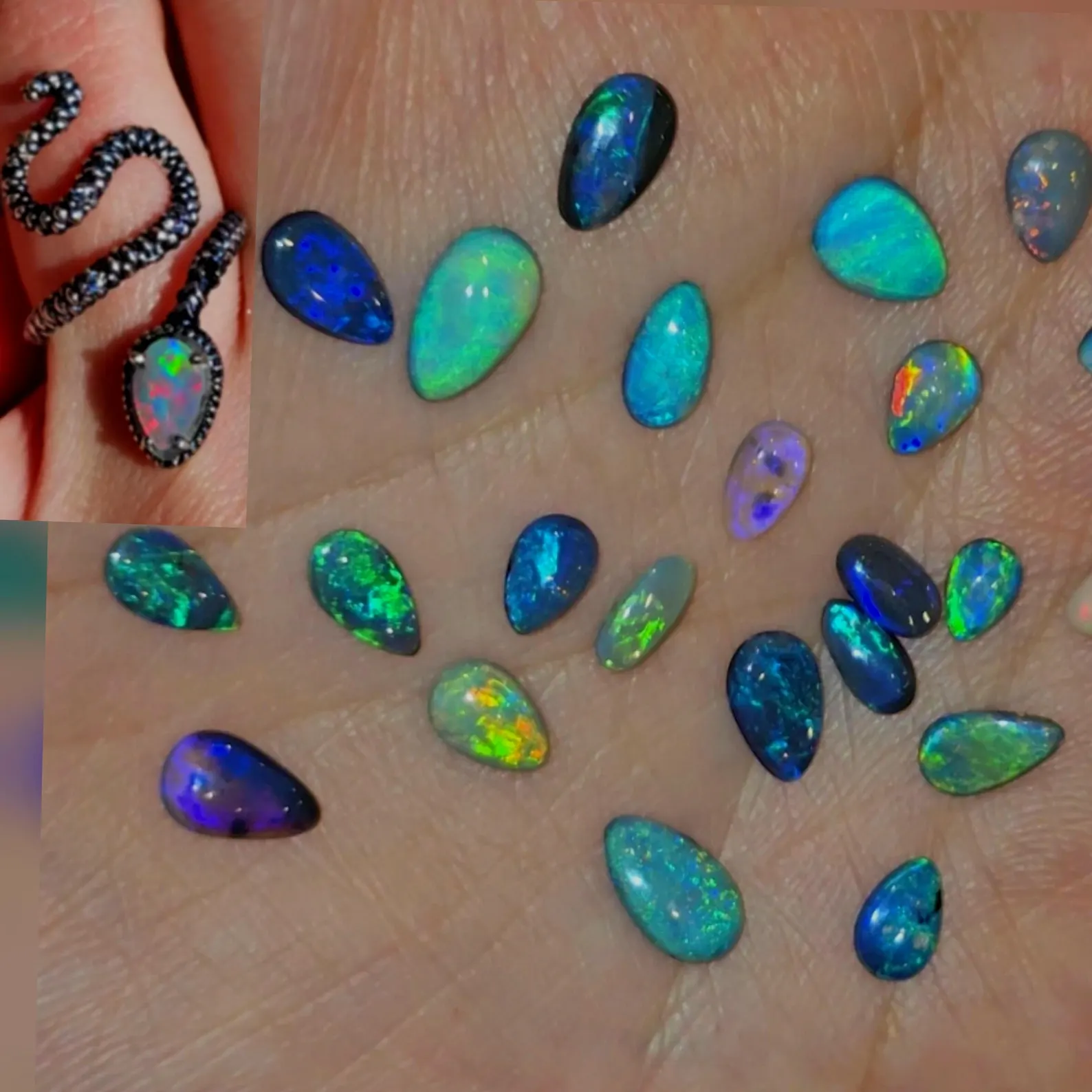 CUSTOM SNAKE Natural Australian Opal Ring, 925 silver, in your size