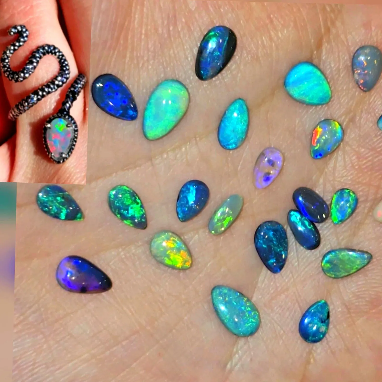 CUSTOM SNAKE Natural Australian Opal Ring, 925 silver, in your size thumbnail 4