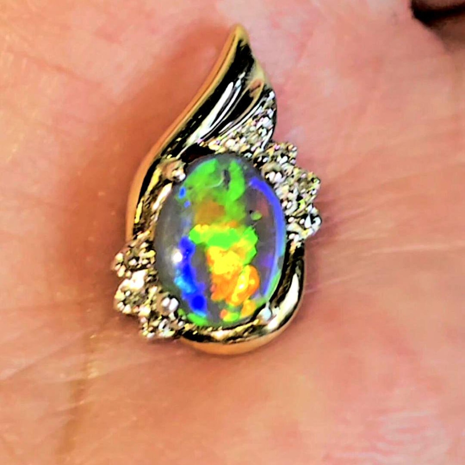Lightning bolt - NEON Solid 10k Gold Natural Australian Opal Necklace thumbnail 16