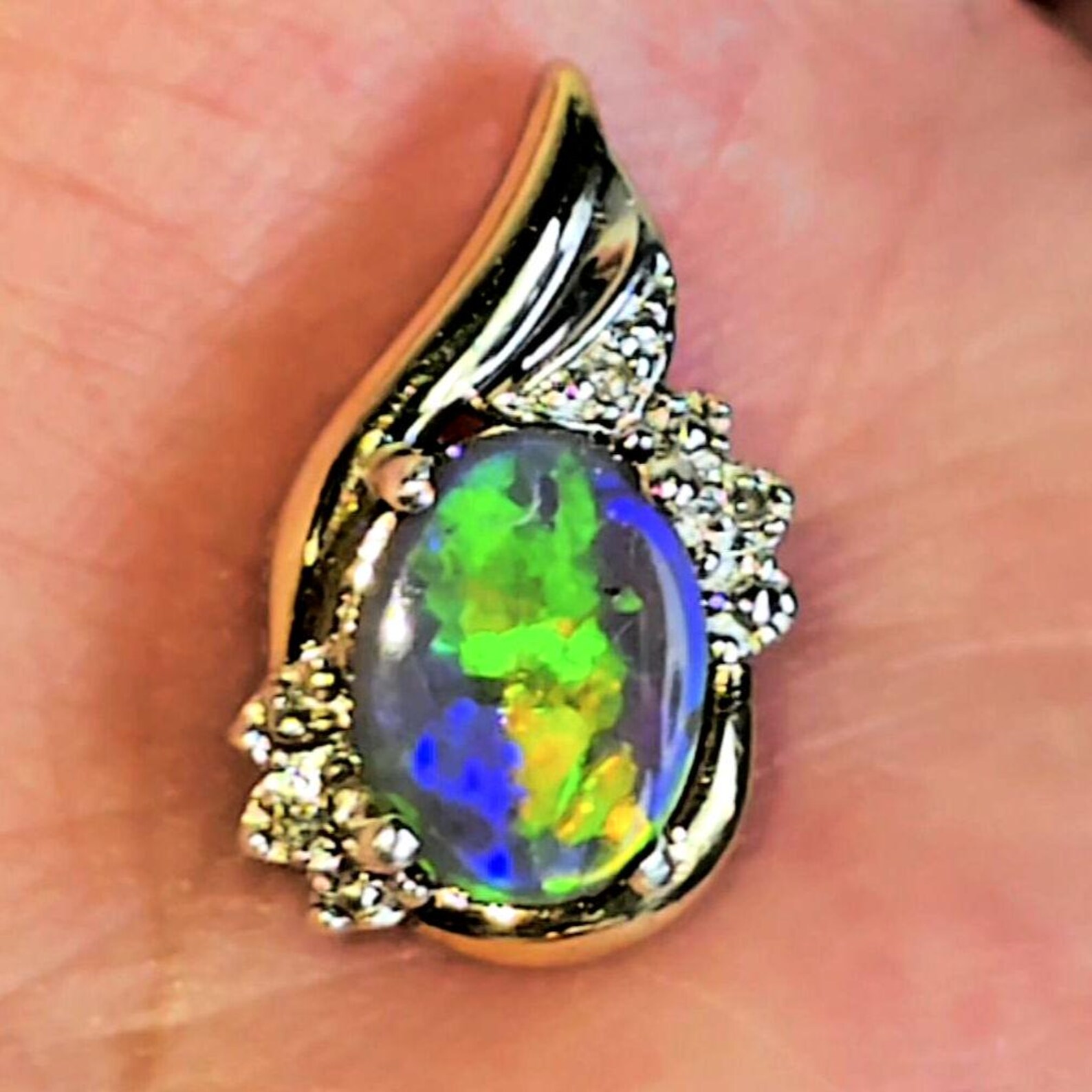Lightning bolt - NEON Solid 10k Gold Natural Australian Opal Necklace thumbnail 18