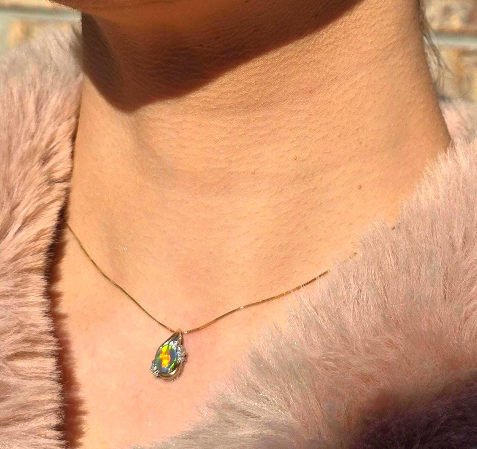 Lightning bolt - NEON Solid 10k Gold Natural Australian Opal Necklace thumbnail 13