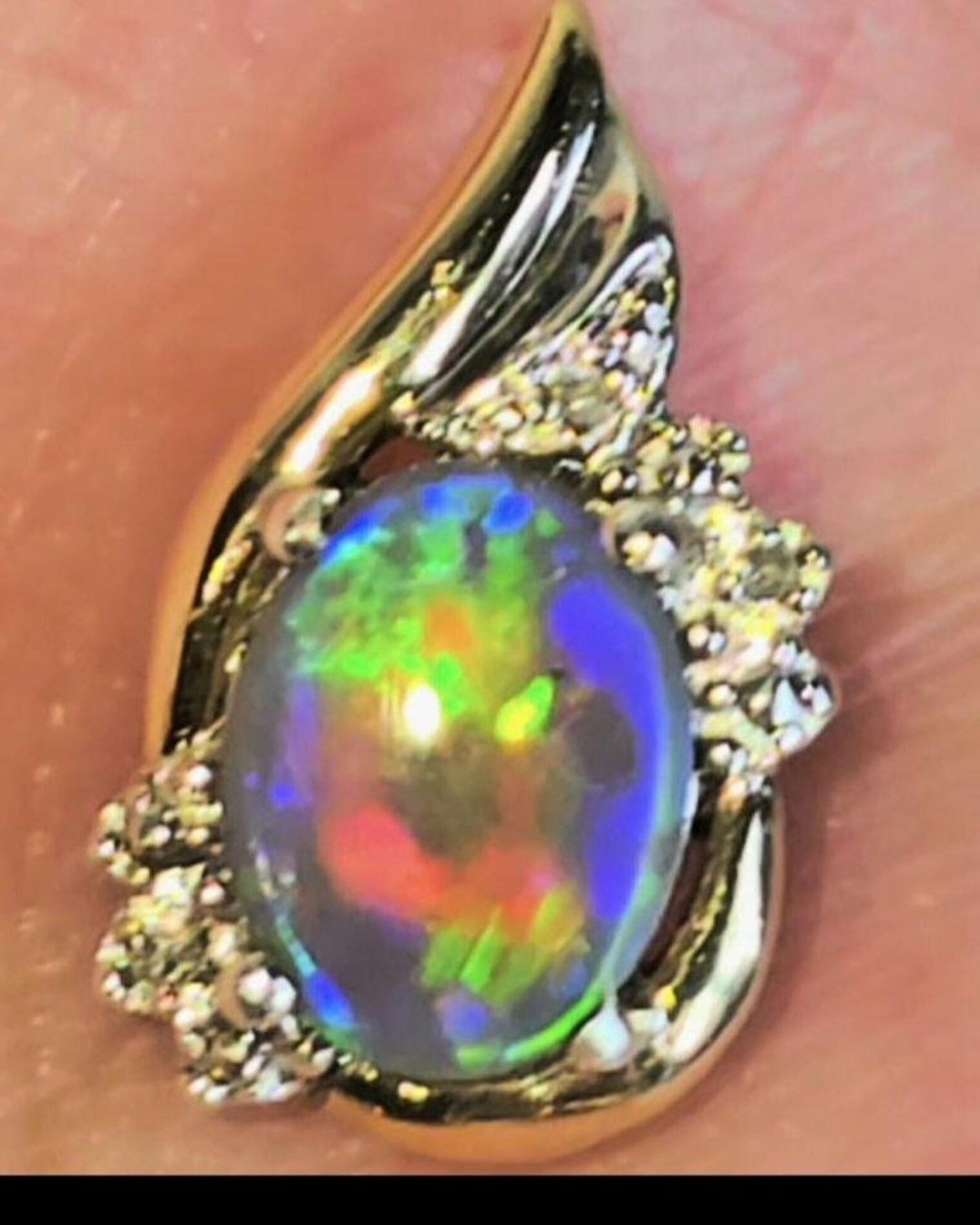 Lightning bolt - NEON Solid 10k Gold Natural Australian Opal Necklace thumbnail 5