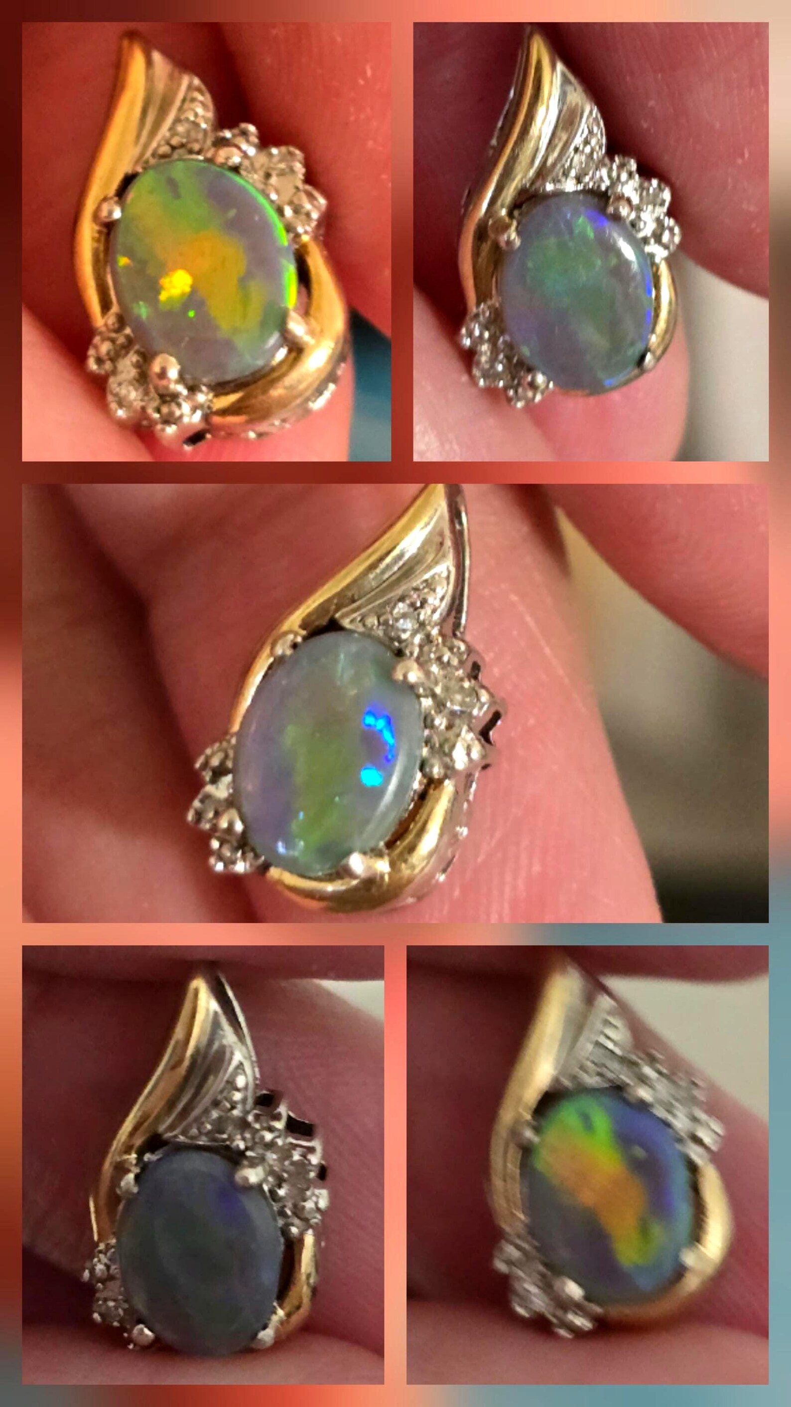 Lightning bolt - NEON Solid 10k Gold Natural Australian Opal Necklace thumbnail 9