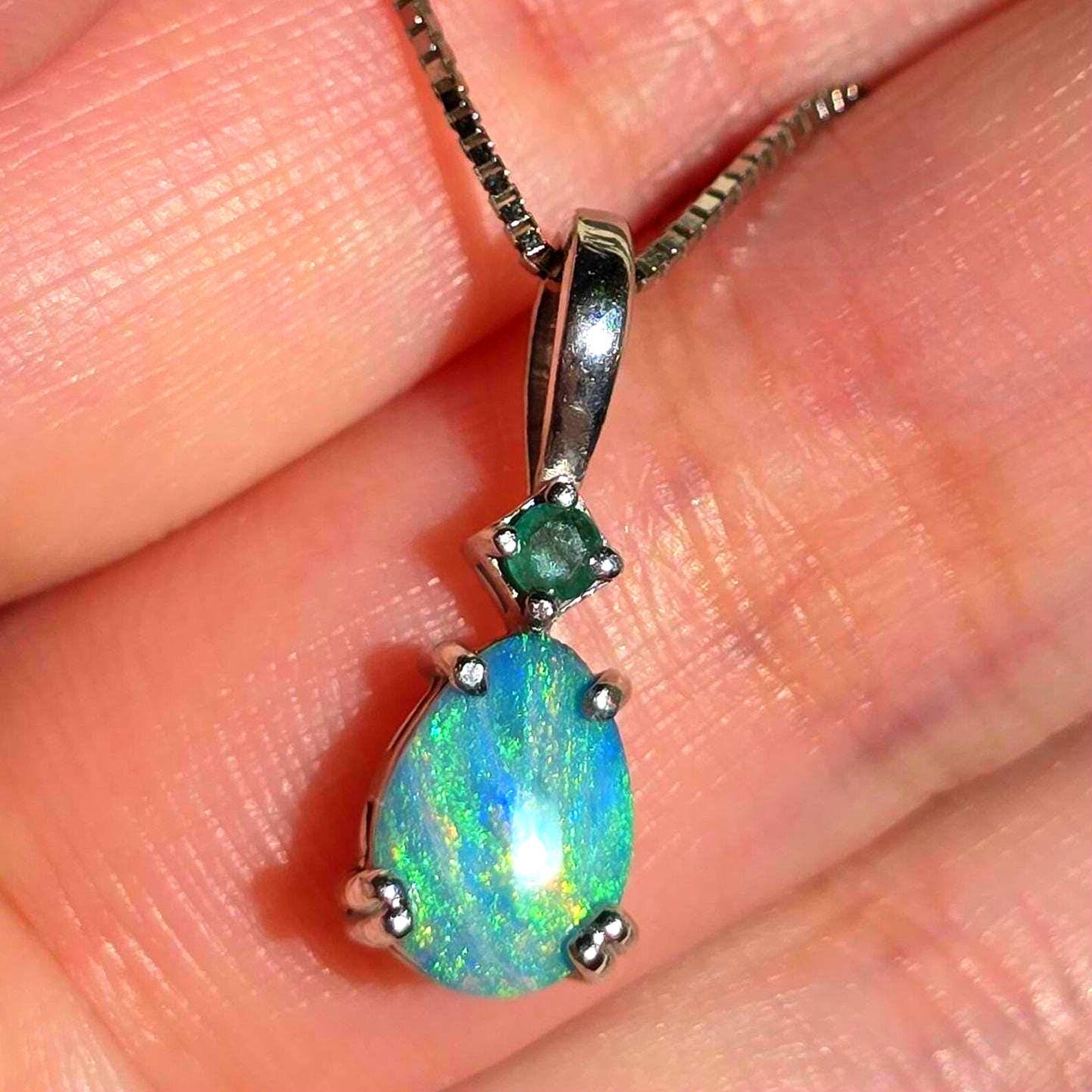 Natural Australian Opal Emerald, Pendant 925 silver thumbnail 4
